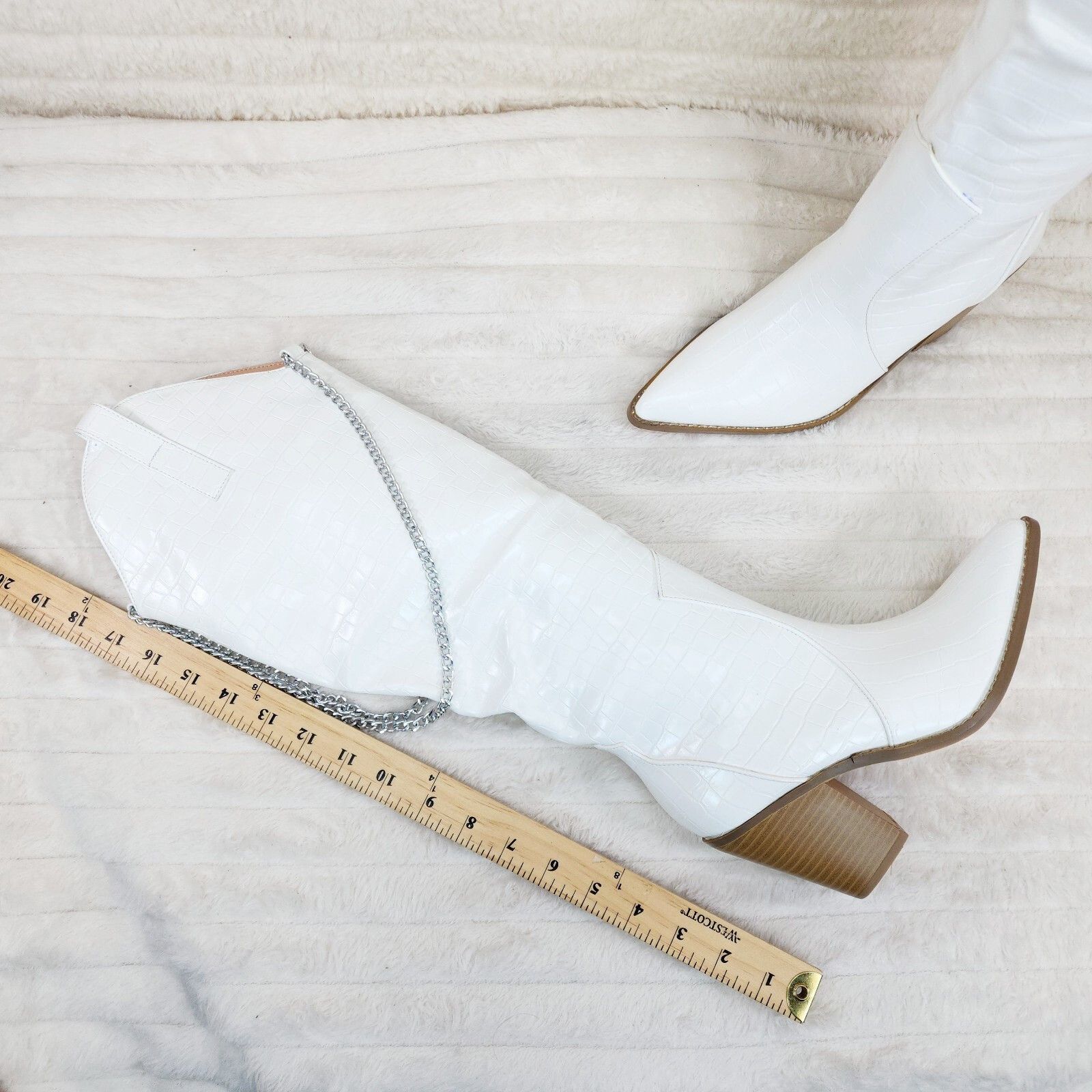 Other Dallas White Snake Texture Western Knee High Draped Chain Co Size US 8.5 / IT 38.5 - 7 Thumbnail