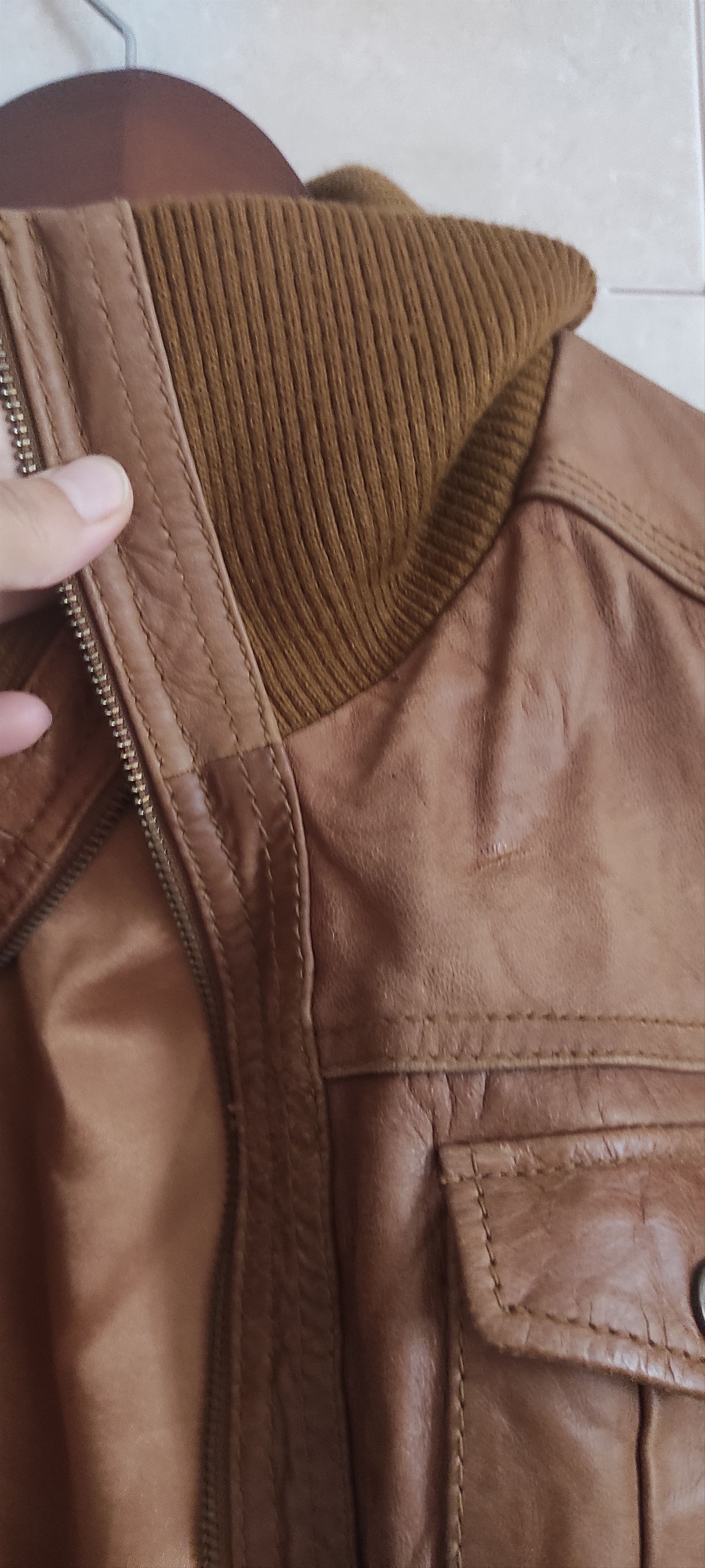 Stradivarius Stradivarius Tan Genuine Leather Motocycle Biker Jacket Size M / US 6-8 / IT 42-44 - 10 Thumbnail