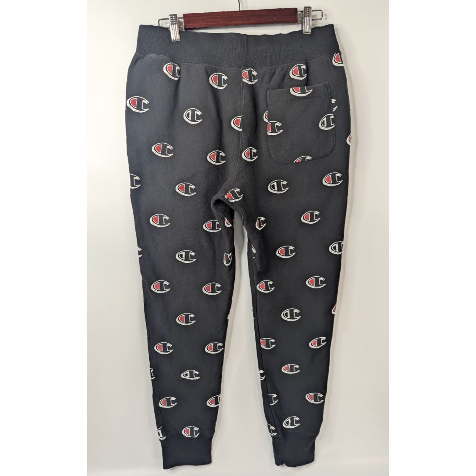 Champion VINTAGE Champion Jogger Pants Mens M Black All Over Print Sweatpants Regular Fit Size US 31 - 4 Thumbnail