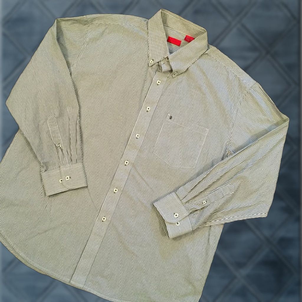 Izod IZOD Shirt Mens XL Green Striped Long Sleeve Button-Down Collared Cotton Button Up Top Size US XL / EU 56 / 4 - 1 Thumbnail