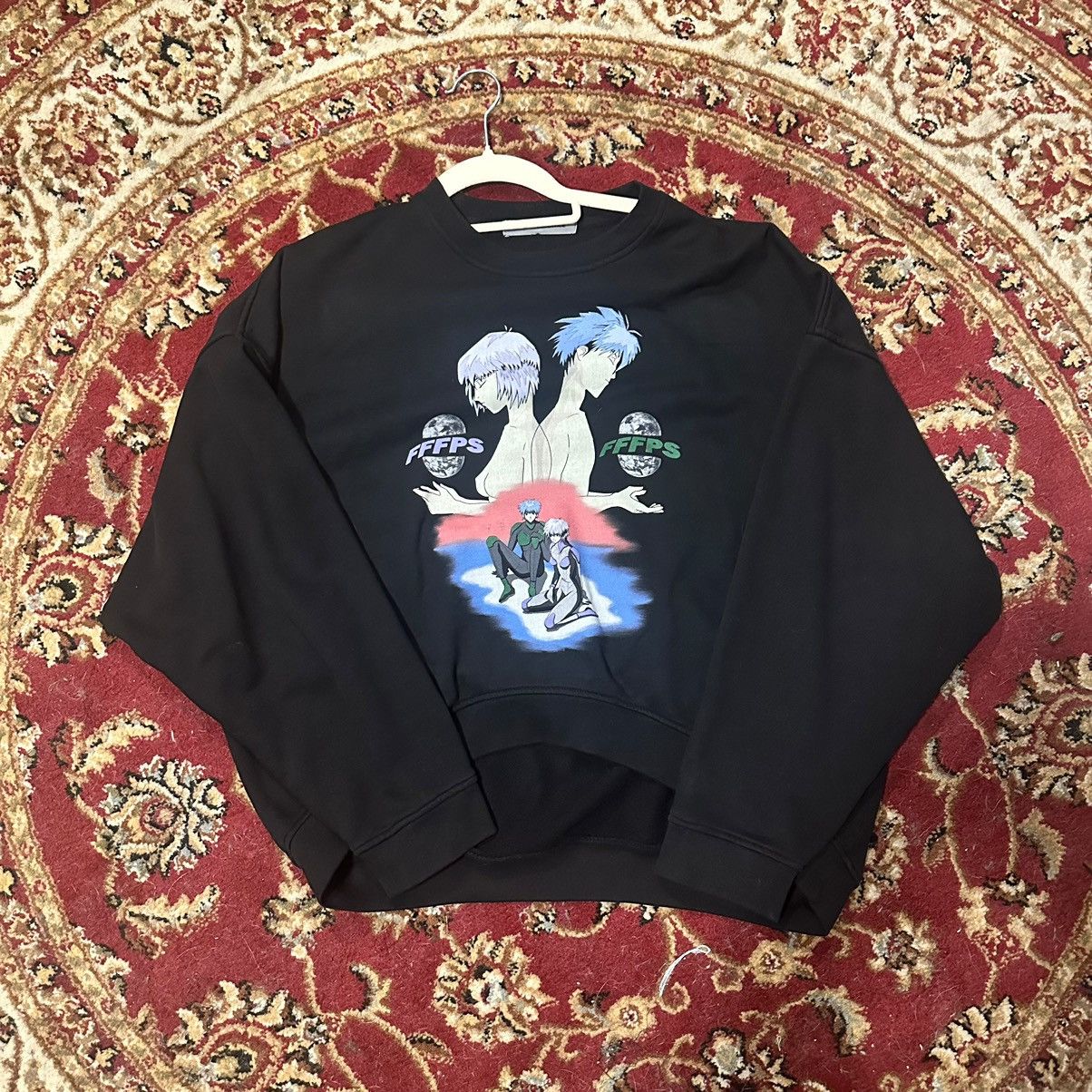 image of Fffpostalservice Neon Genesis Evangelion Round Hem Sweater in Black, Men's (Size Small)