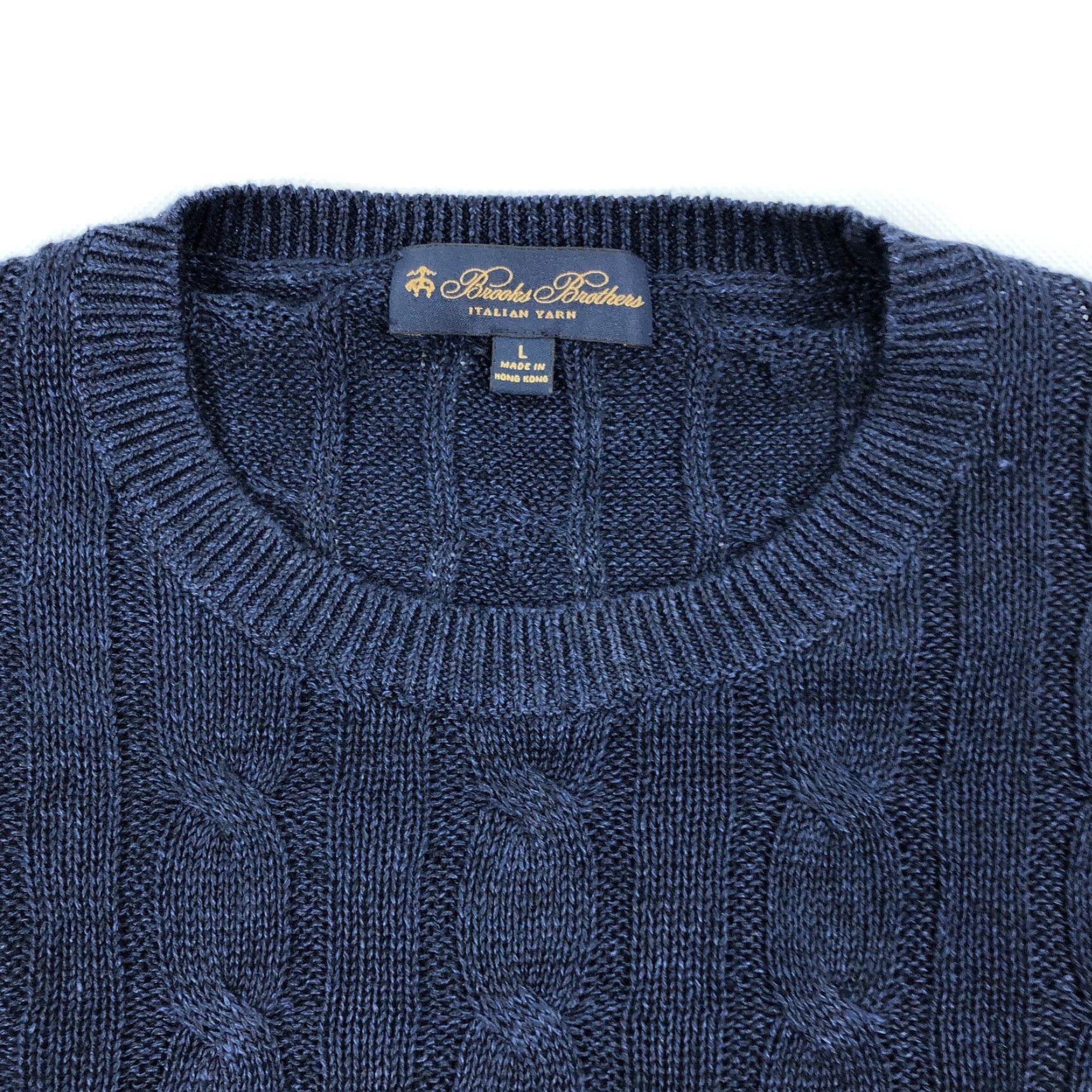 Brooks Brothers Brooks Brothers Men's L Navy Blue Cable Knit Crew Neck Pullover Sweater Italian Yarn Ribbed Trim Size US L / EU 52-54 / 3 - 2 Thumbnail