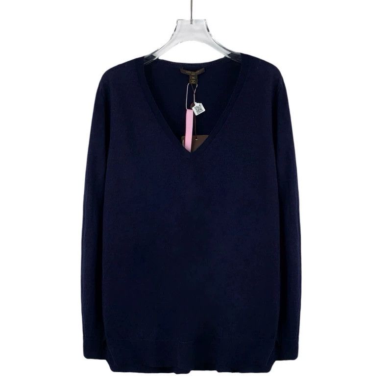 Louis Vuitton Louis Vuitton Navy Blue V-Neck Wool Long-Sleeve Sweater Size US XL / EU 56 / 4 - 1 Thumbnail