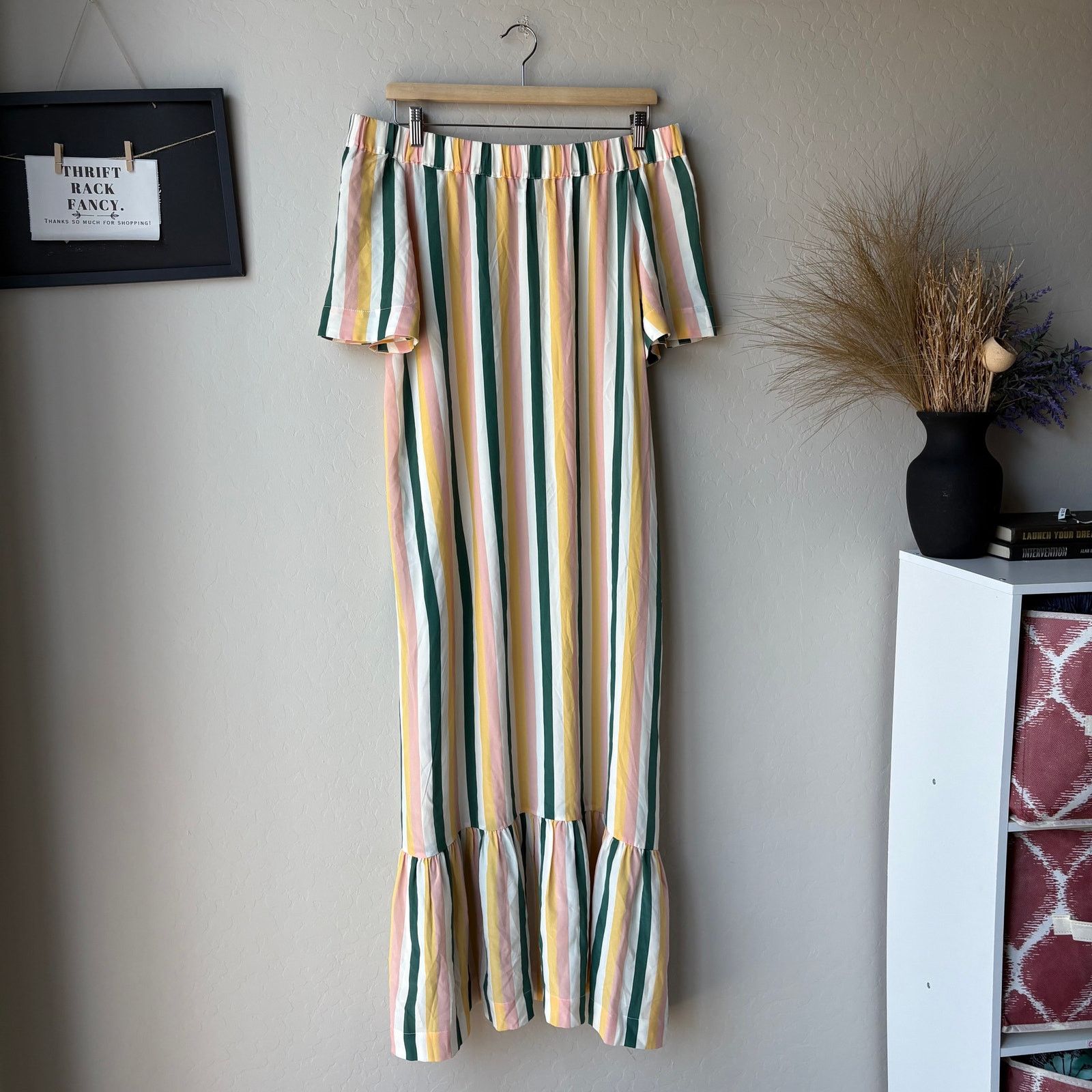 ASCENO Asceno Dress Silk Off Shoulder Striped Midi Dress S Size S / US 4 / IT 40 - 3 Thumbnail