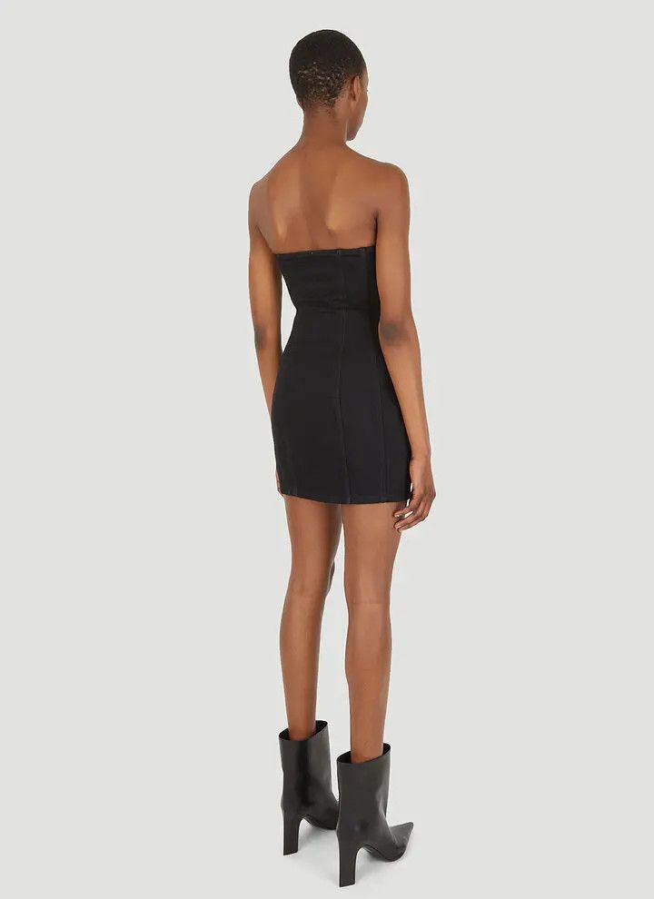 Saint Laurent Paris o1s1wg111024 Strapless Dress in Worn Denim in Black Size M / US 6-8 / IT 42-44 - 4 Thumbnail