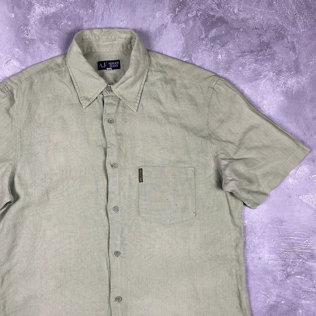 Armani Vintage Armani Jeans Linen Shirt ShortSleeve Button Up Green Size US M / EU 48-50 / 2 - 2 Thumbnail