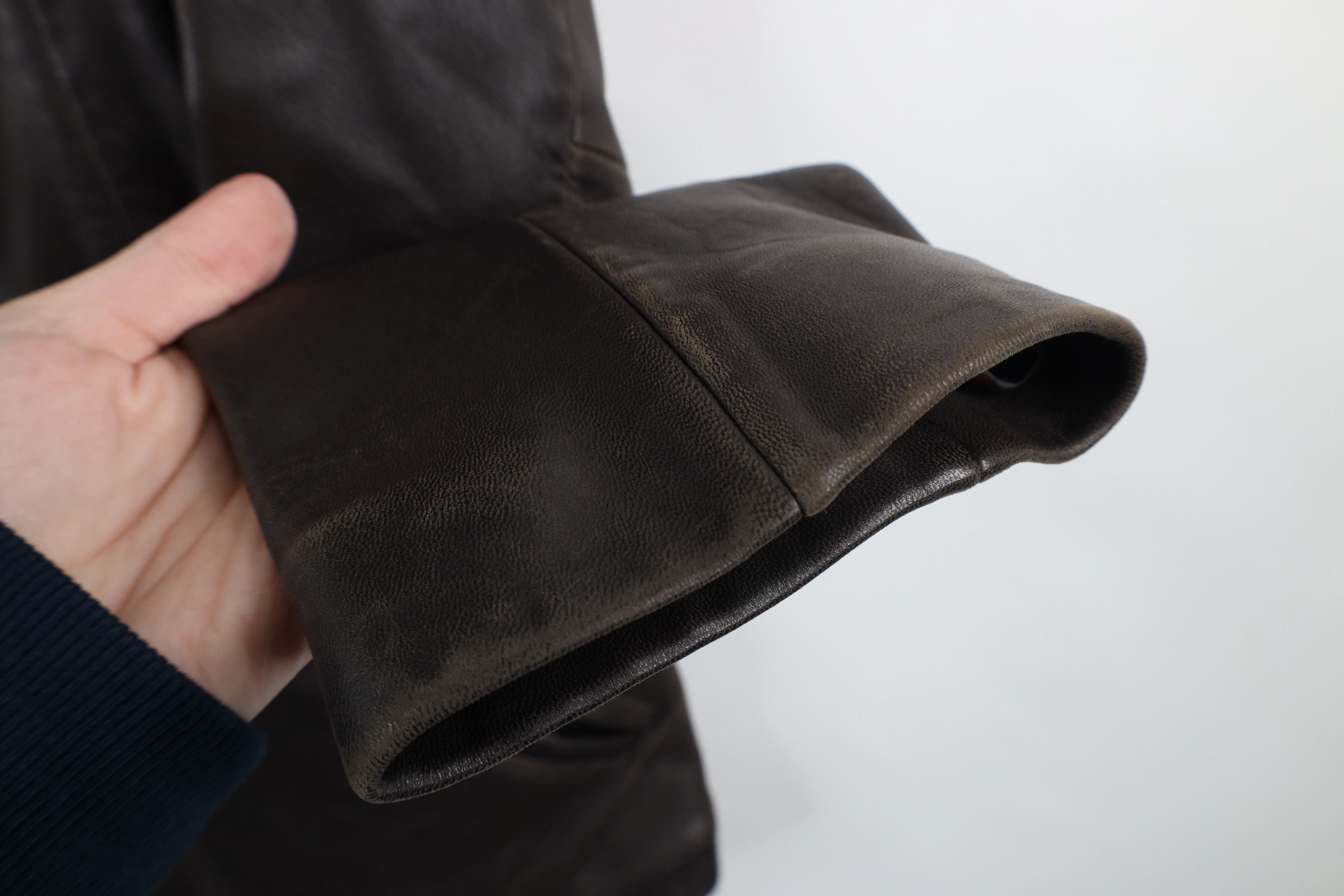 Vintage Vintage 90s Streetwear Leather Collared Zip Jacket Brown Size L / US 10 / IT 46 - 8 Thumbnail