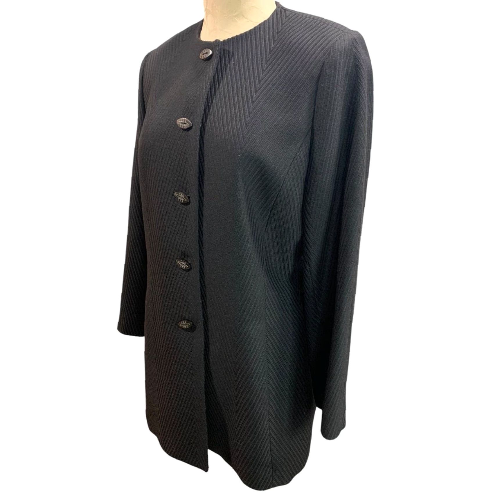 Ellen Tracy VINTAGE Linda Allard Ellen Tracy Womens Jacket Black Ribbed Wool Blend Size 14 Plus - Jacket Womens Black Ribbed 14 Linda Allard Ellen Tracy Size XL / US 12-14 / IT 48-50 - 3 Thumbnail
