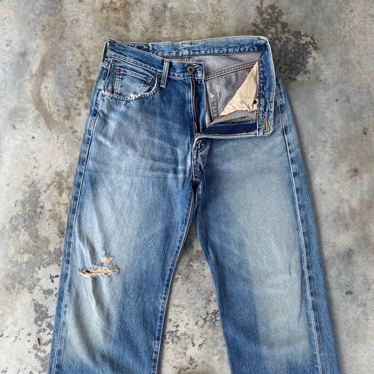 Edwin VTG 90S EDWIN 505 REDLINE GRUNGE BLUEWASH DISTRESSED DENIM Size US 29 - 8 Thumbnail