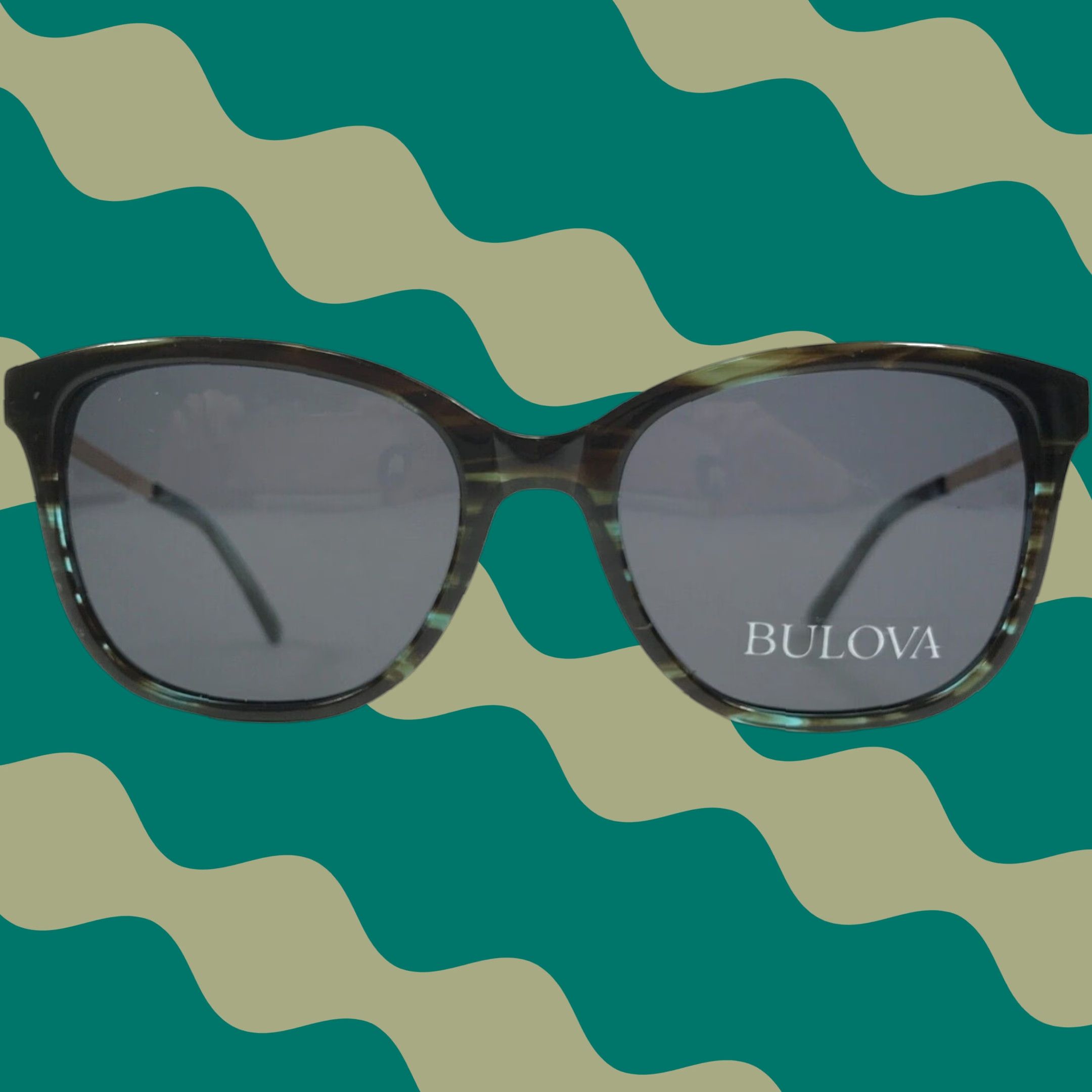 VINTAGE Bulova Sunglasses KOTA BROWN/BLUE STRIPE Square Women 55-19-140 UV400 Blue Lenses Multicolor Frames