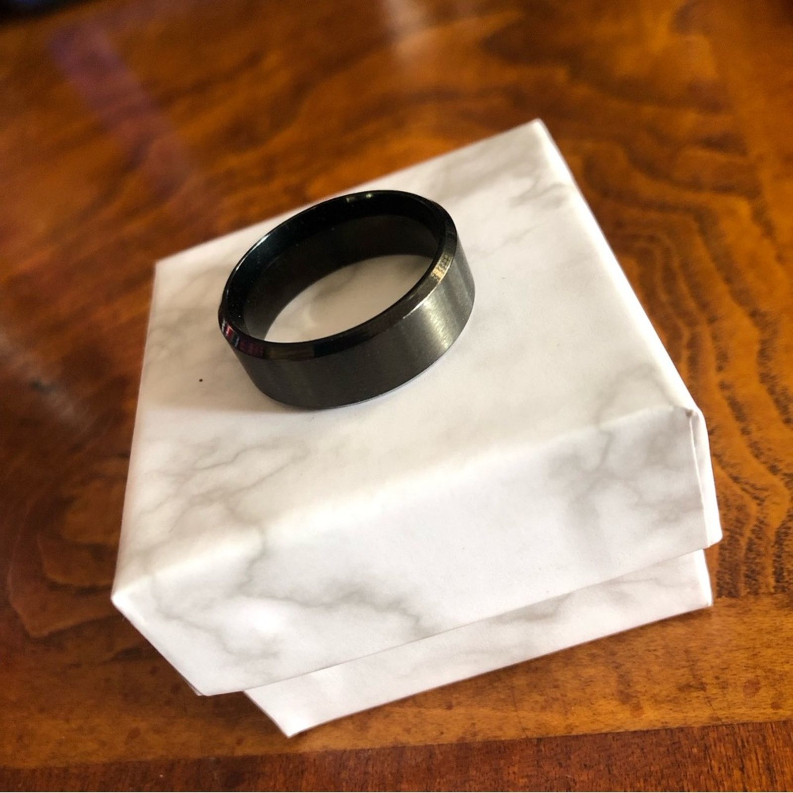 Jewelry Men’s black titanium stainless steel 8mm band ring 10 NIB Size ONE SIZE - 2 Thumbnail