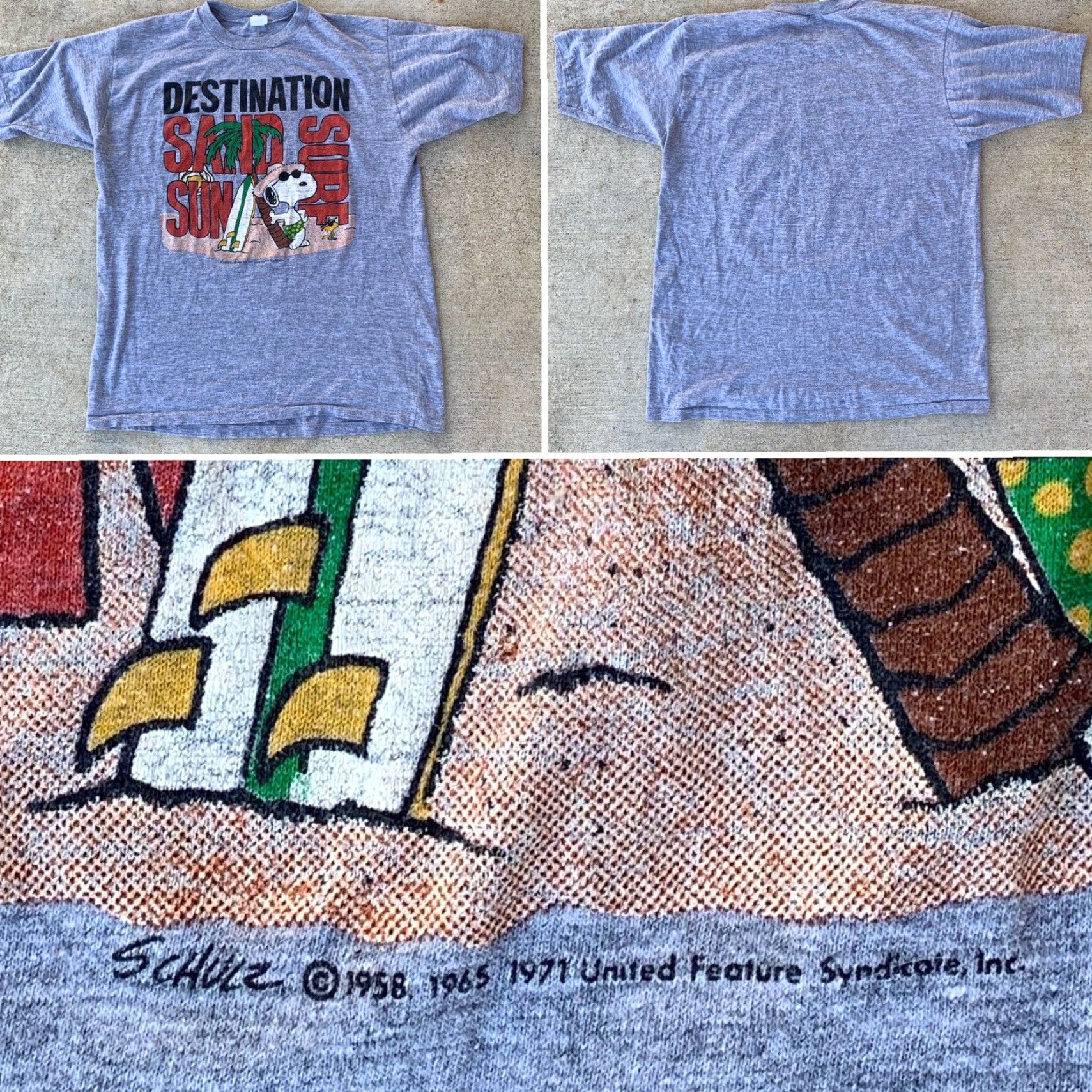 Vintage VINTAGE Artex Snoopy Woodstock Single Stitch T-Shirt Gray Sand Surf Beach Beachwear Mens L Size US L / EU 52-54 / 3 - 5 Thumbnail