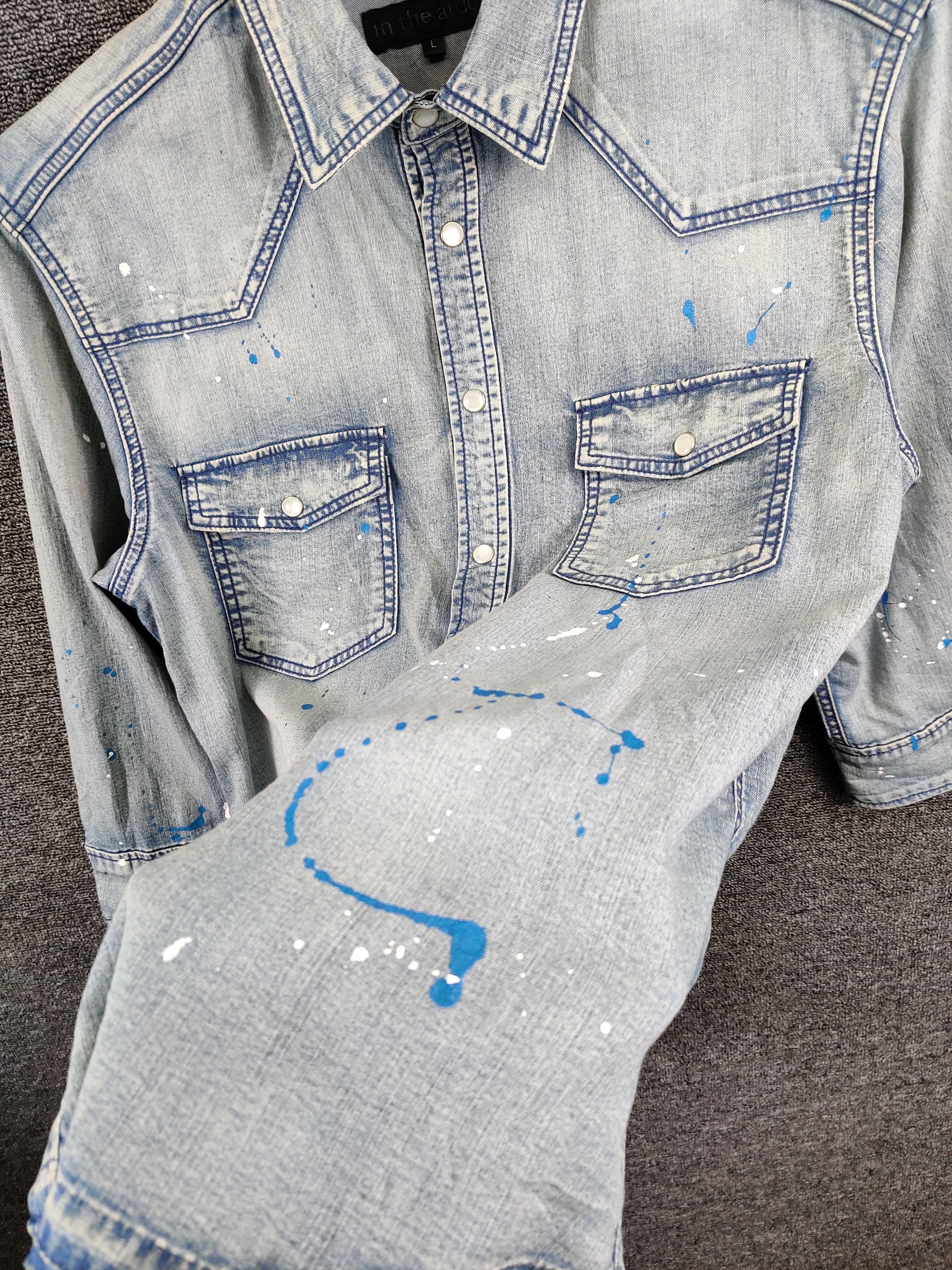 In The Attic Vintage In The Attic Paint Denim Button Ups Shirt Size US L / EU 52-54 / 3 - 7 Thumbnail