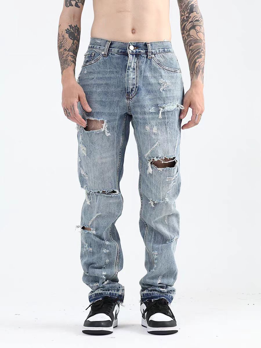High Street Hip Hop Casual Straight Ripped Jeans