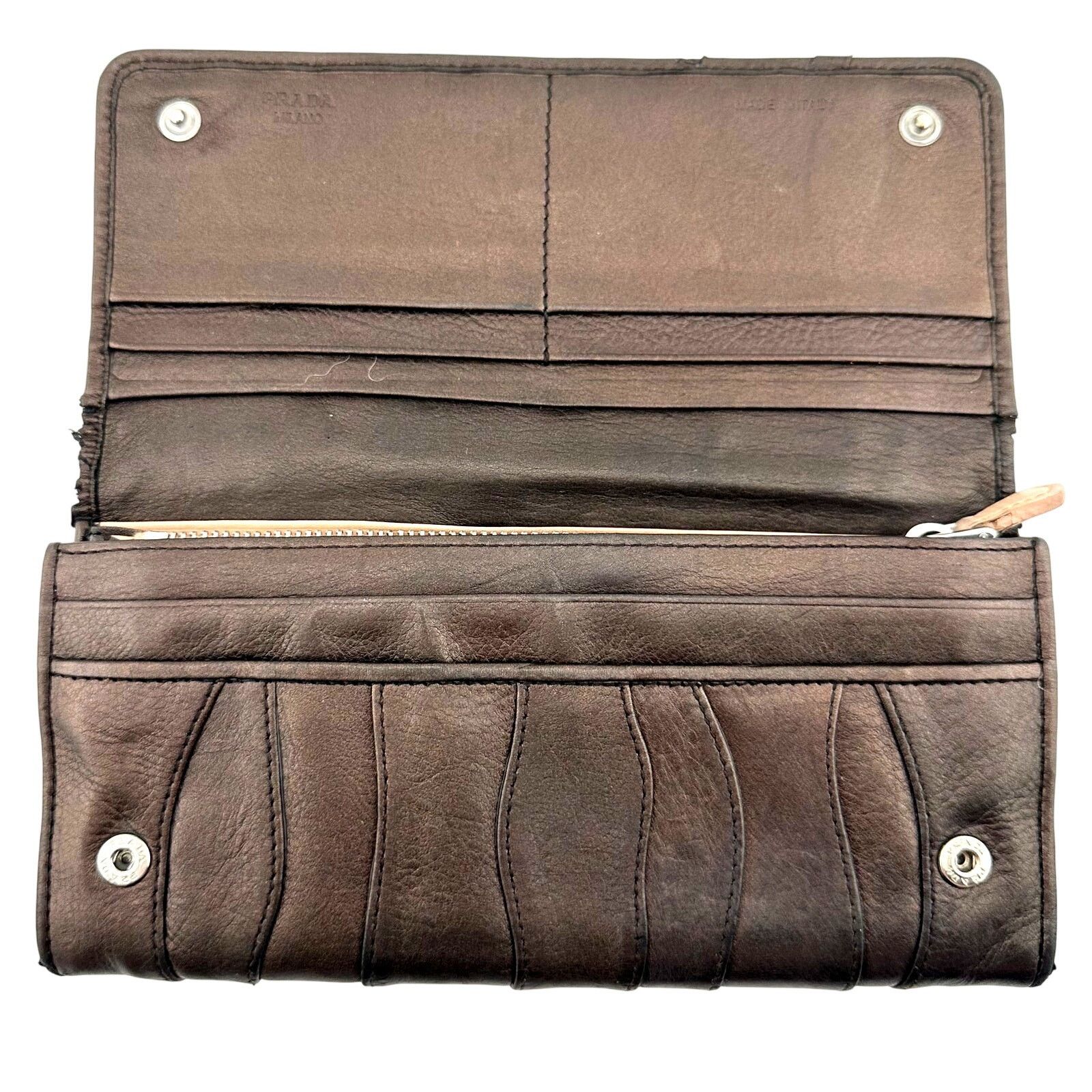 Prada Prada Metallic Brown Wave Leather Flap Continental Wallet Size ONE SIZE - 3 Thumbnail