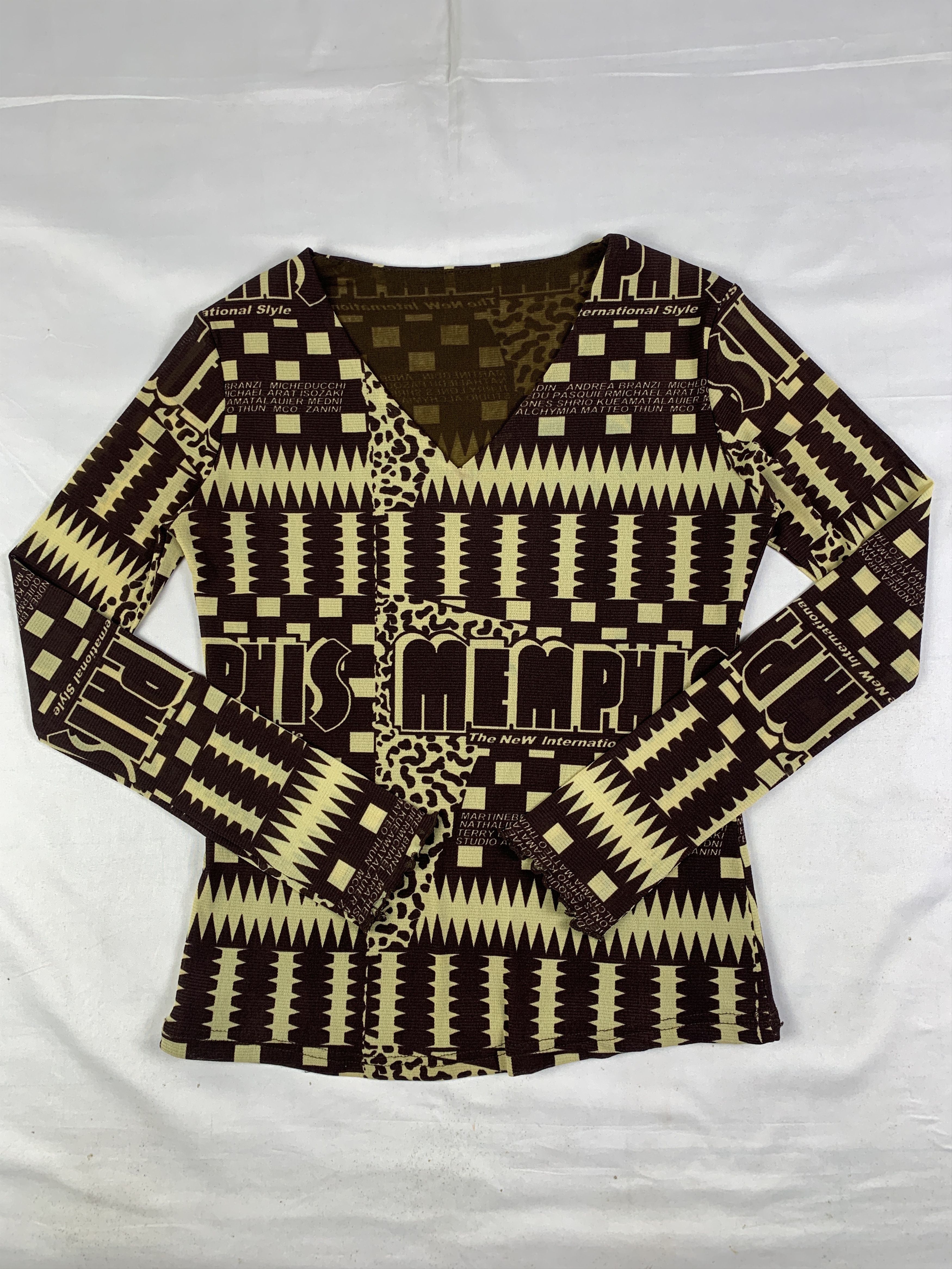 Japanese Brand Dan Mey Brown Memphis Zigzag Mesh Top (S) Size S / US 4 / IT 40 - 1 Thumbnail
