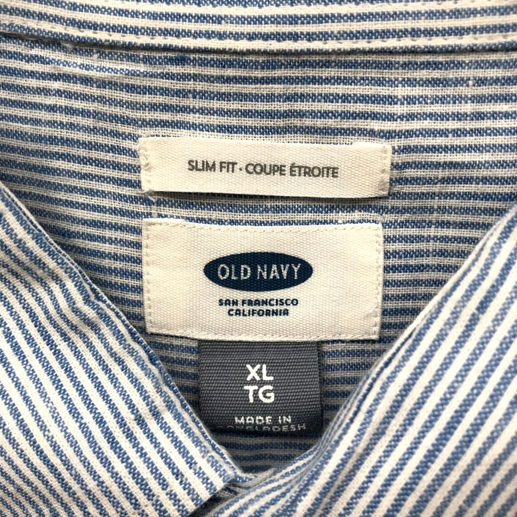 Old Navy Old Navy Shirt Mens XL Blue White Stripe Button-Down Cotton Linen Long Sleeve Shirt Size US XL / EU 56 / 4 - 5 Thumbnail