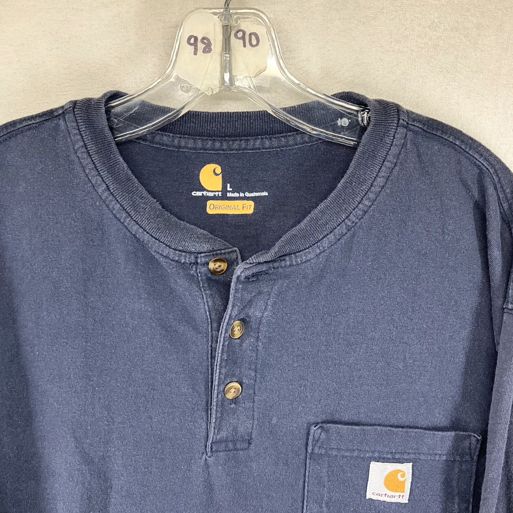 Carhartt Carhartt Mens Navy Large Long Sleeve Henley T-Shirt Heavy Cotton Regular Fit Pockets Logo Blue Size US L / EU 52-54 / 3 - 6 Thumbnail