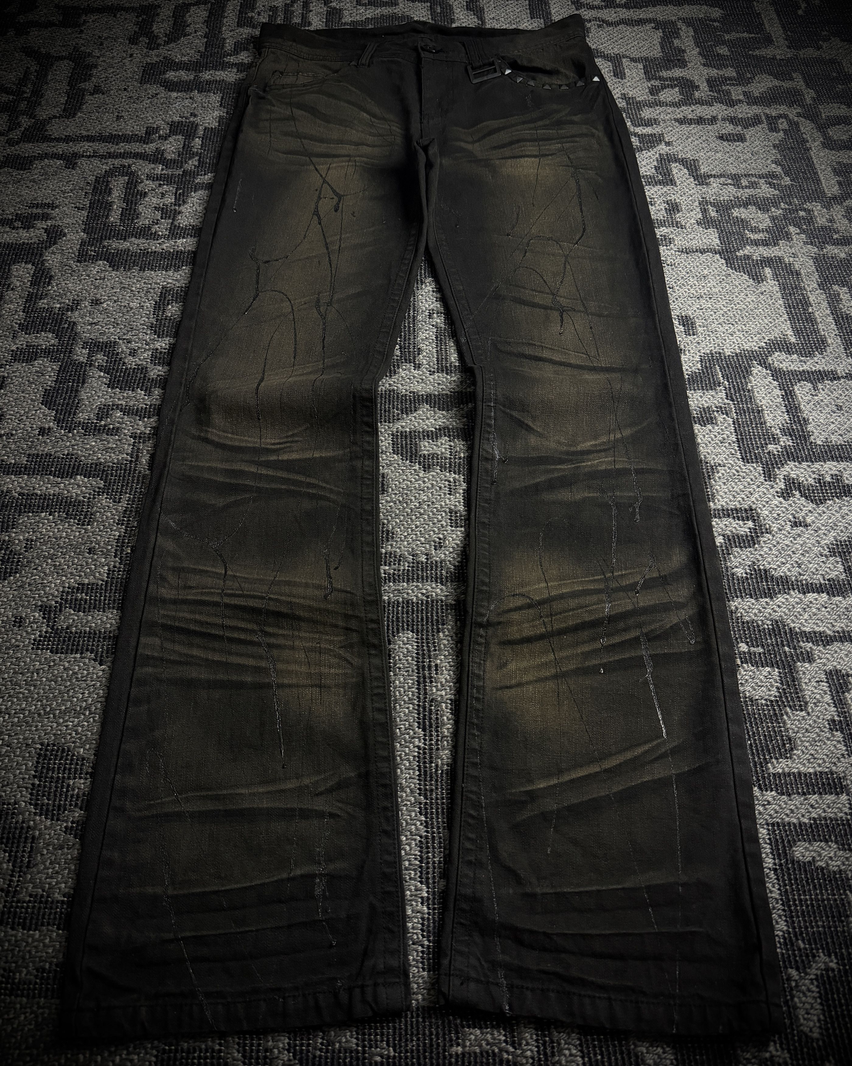 Japanese Brand Xfrm Rust Fade Paint Embroidered Bootcut Denim Size US 33 - 1 Thumbnail