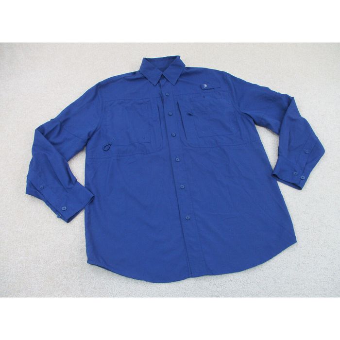 Vintage Reel Legends Shirt Adult Small Blue Button Up Fisherman