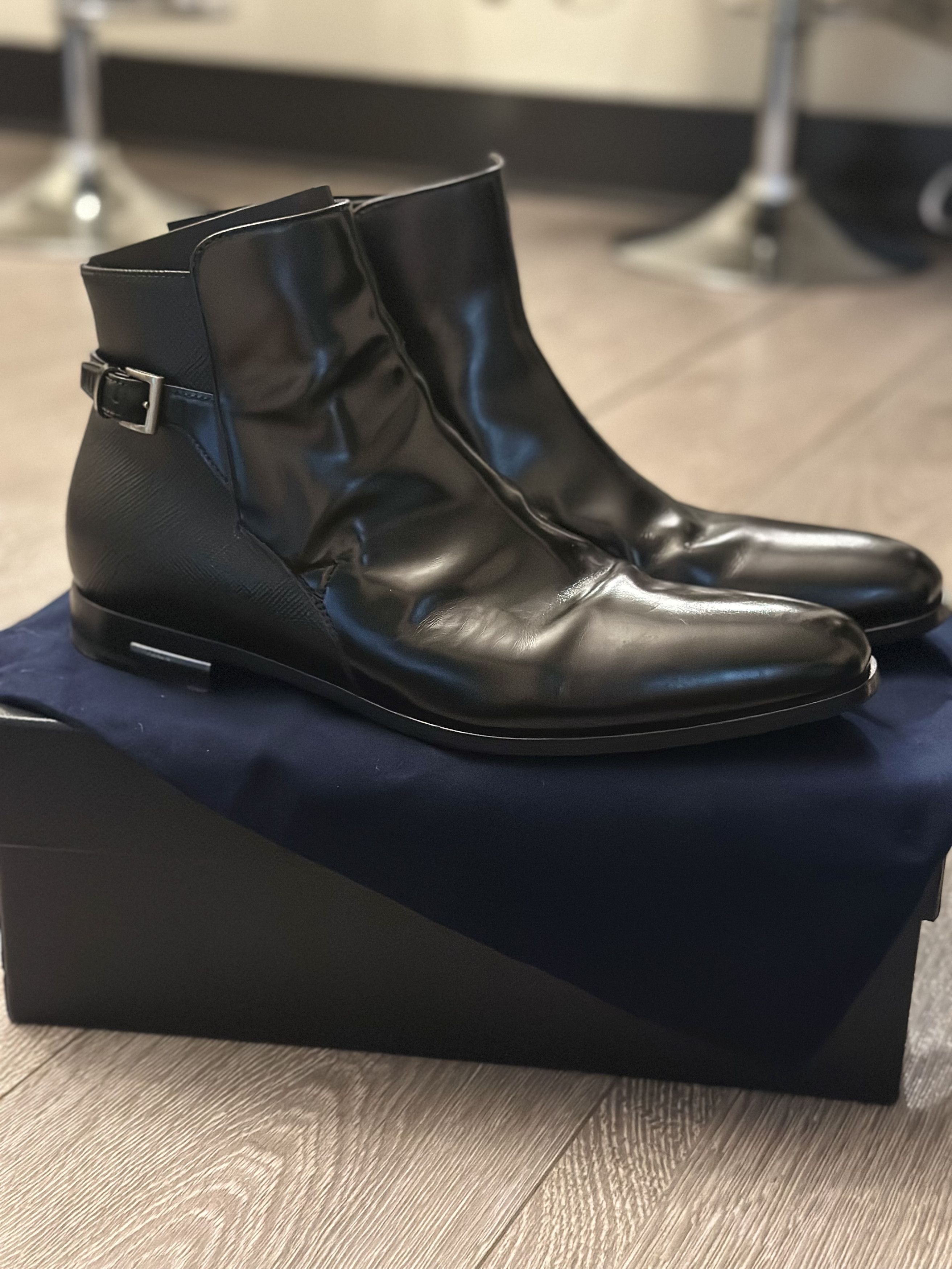 image of Prada Spazzolato Leather Boots in Black, Men's (Size 10.5)