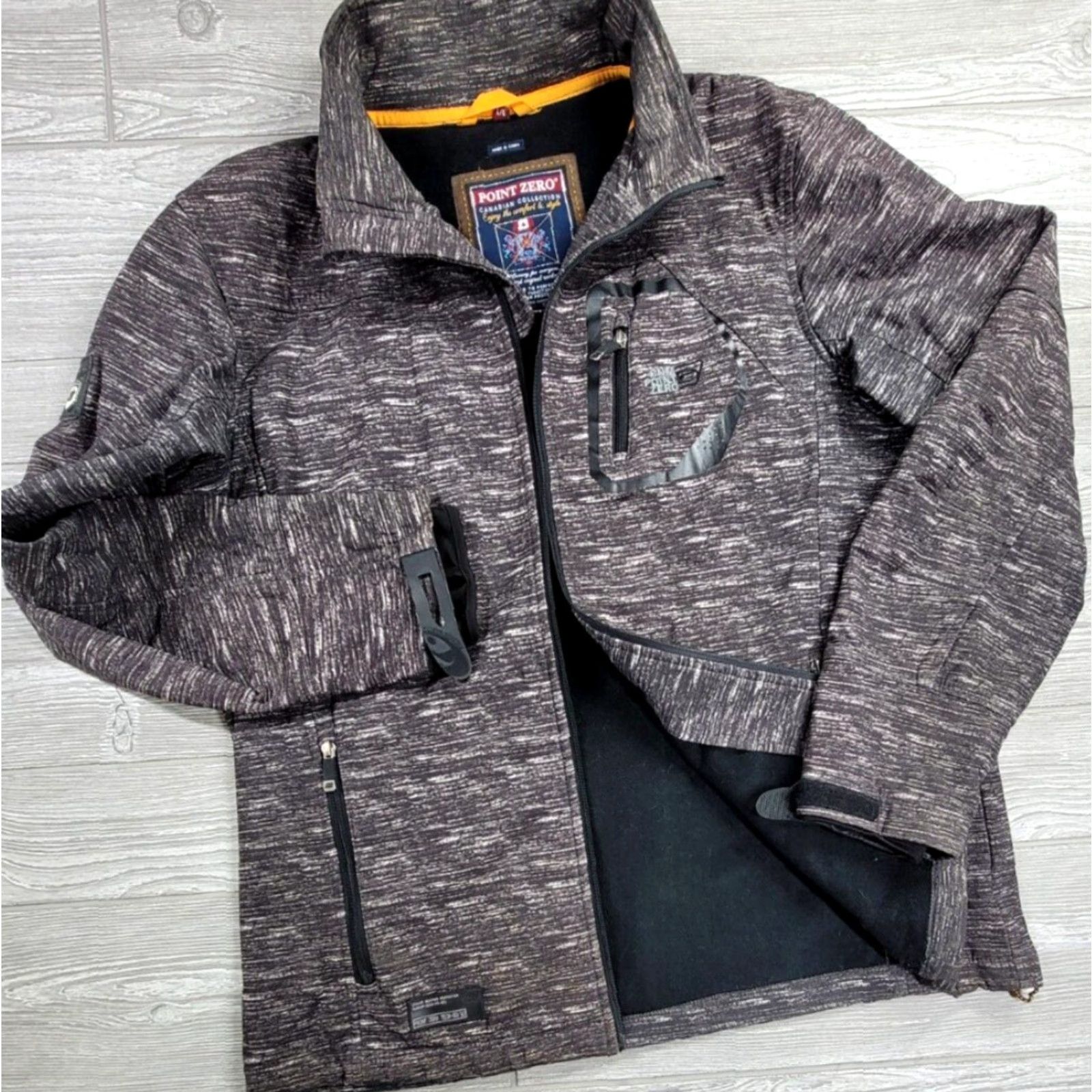 Point Zero Point Zero Mens Jacket Black Marble Full Zip Lined Heavyweight Softshell Winter Outdoor Stand-Up Collar Nascent? Size US L / EU 52-54 / 3 - 2 Thumbnail