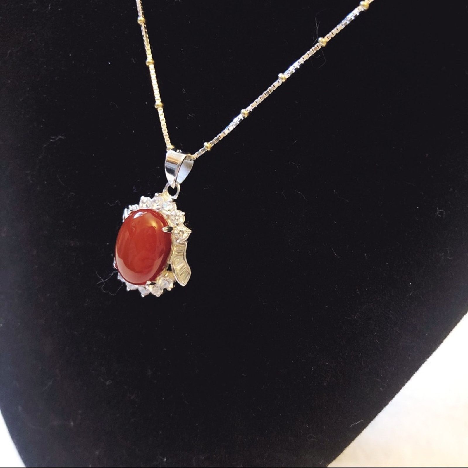 Other Sterling Silver Red Crystal Pendant Necklace Size ONE SIZE - 4 Thumbnail