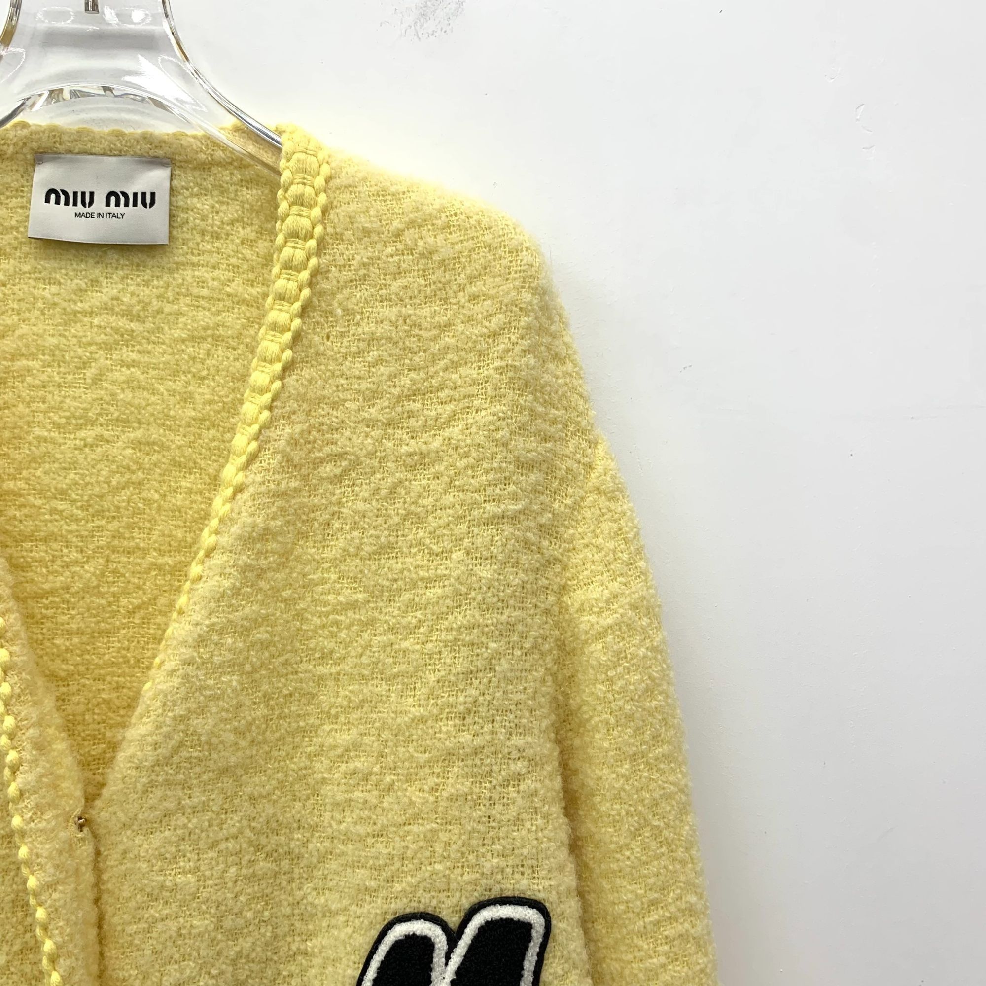 Miu Miu Miu Miu Yellow Wool V-Neck Long-Sleeved Tweed Knitted Cardig Size XS / US 0-2 / IT 36-38 - 7 Thumbnail