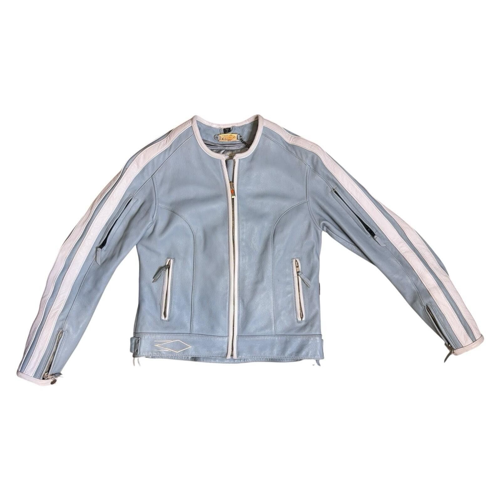 Other Power Trip Leather Cafe Motorcycle Jacket XS Blue Striped Size ONE SIZE - 1 Thumbnail
