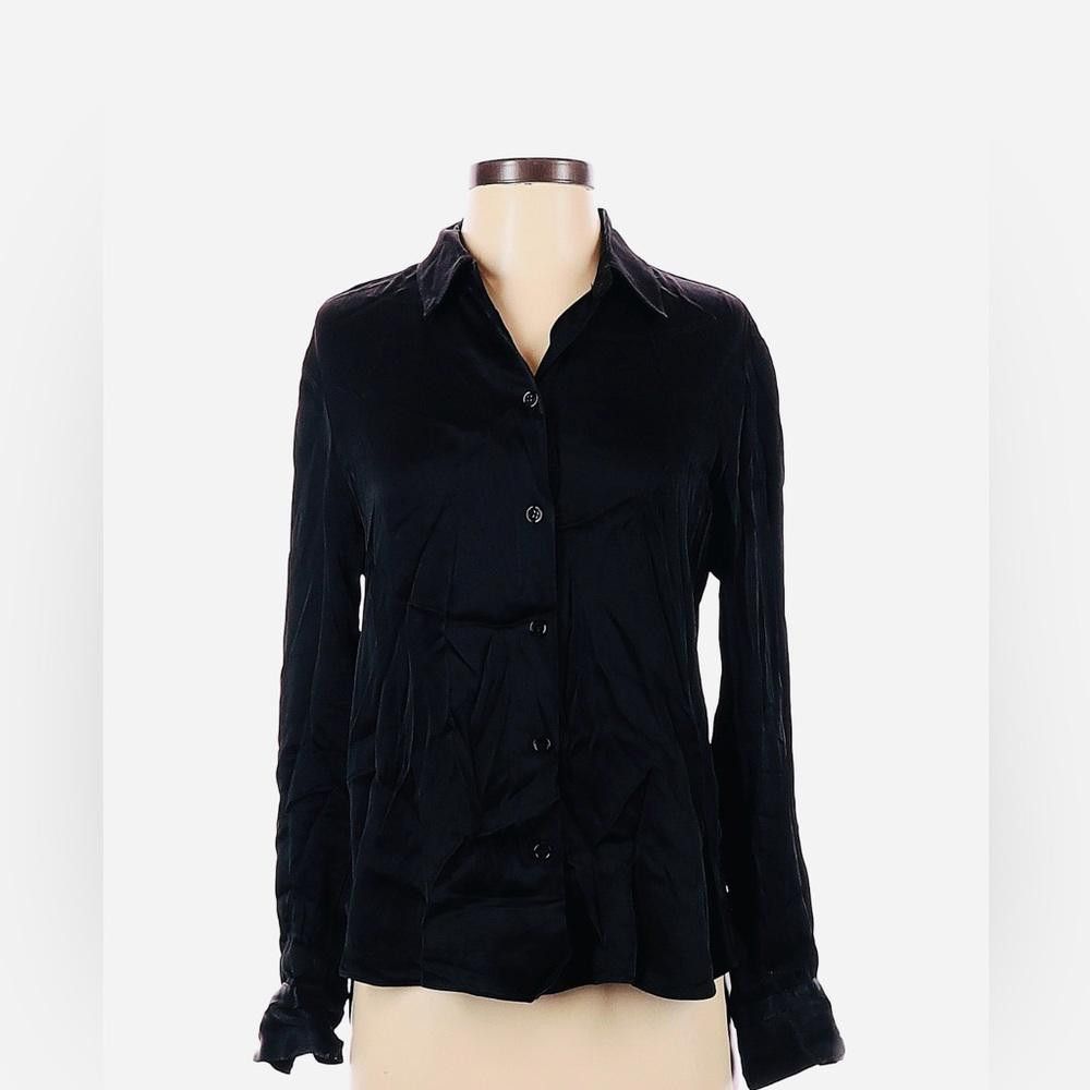 Zara ZARA Satin Elegant Black Button-Up Shirt Size XS / US 0-2 / IT 36-38 - 1 Thumbnail