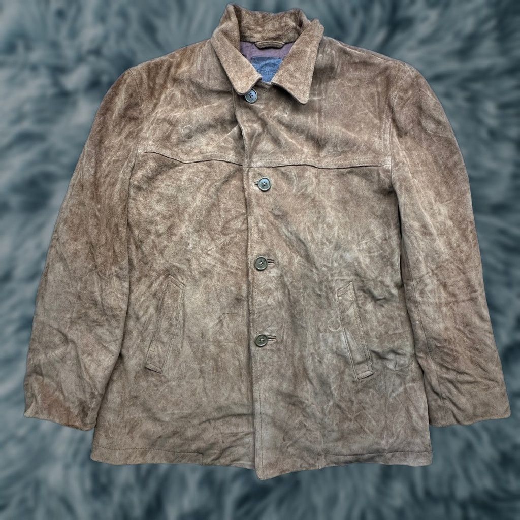 J.Crew VINTAGE J.CREW Suede Leather Brown Button Coat Mens L Large Collared Lined Overcoat Size US L / EU 52-54 / 3 - 1 Thumbnail