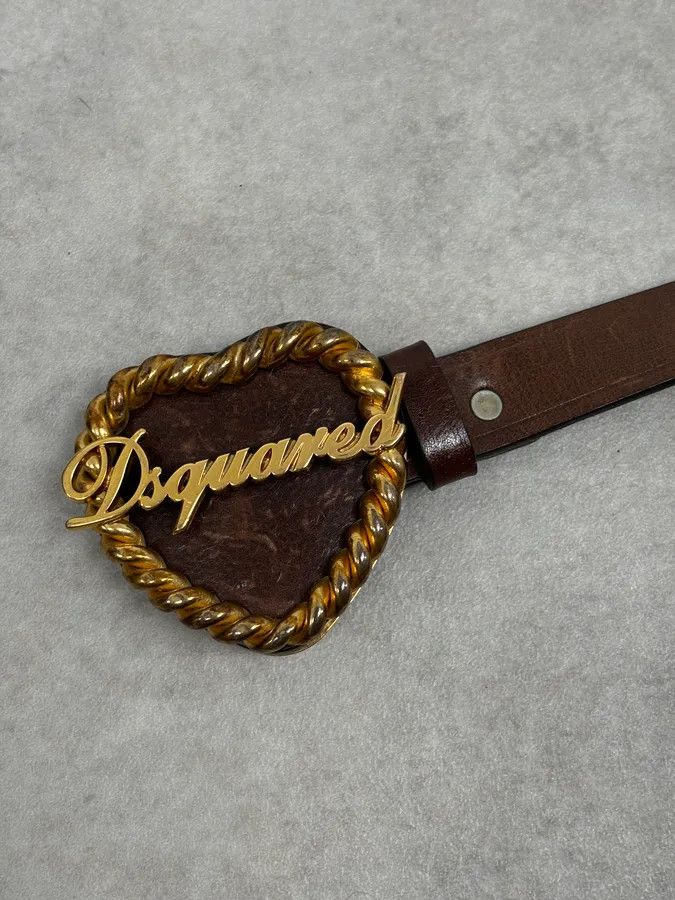 Dsquared2 2000s Dsquared2 Gold Logo Heart Buckle Brown Leather Belt Size ONE SIZE - 8 Thumbnail