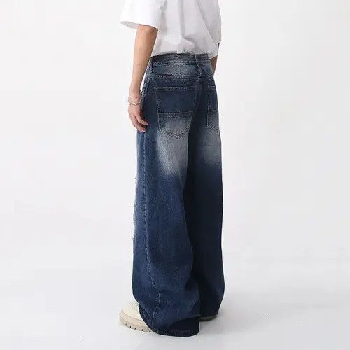 Jean Men Ripped Wide Leg Distressed Denim Jeans Size US 33 - 4 Thumbnail