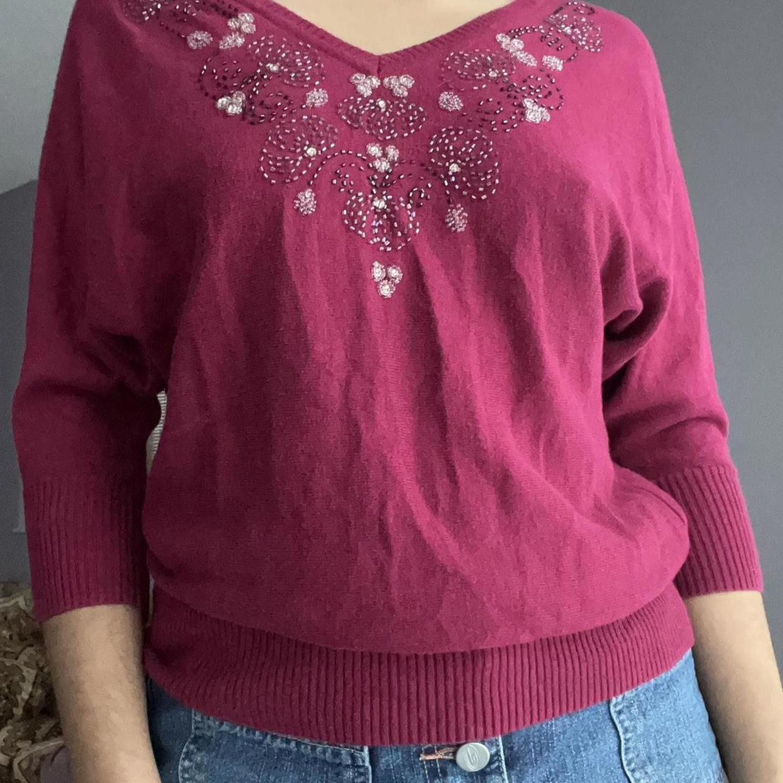 Lauren Conrad Burgundy sweater with beaded neckline Size S / US 4 / IT 40 - 8 Thumbnail