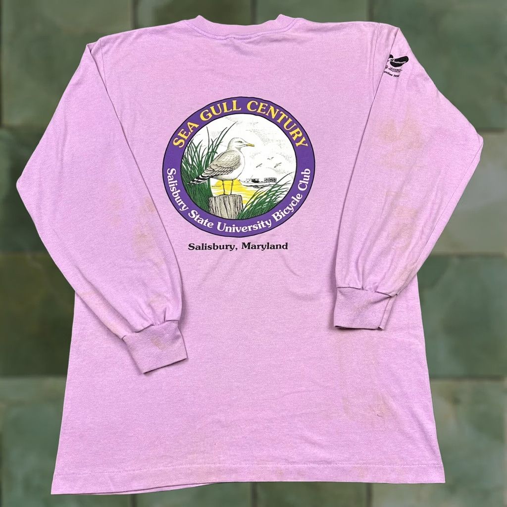 Vintage VINTAGE Salisbury State Bicycle Club Maryland Sea Gull Grunge T-Shirt Large White Pink 90s Unisex T-Shirt Mens Womens Size US L / EU 52-54 / 3 - 1 Thumbnail
