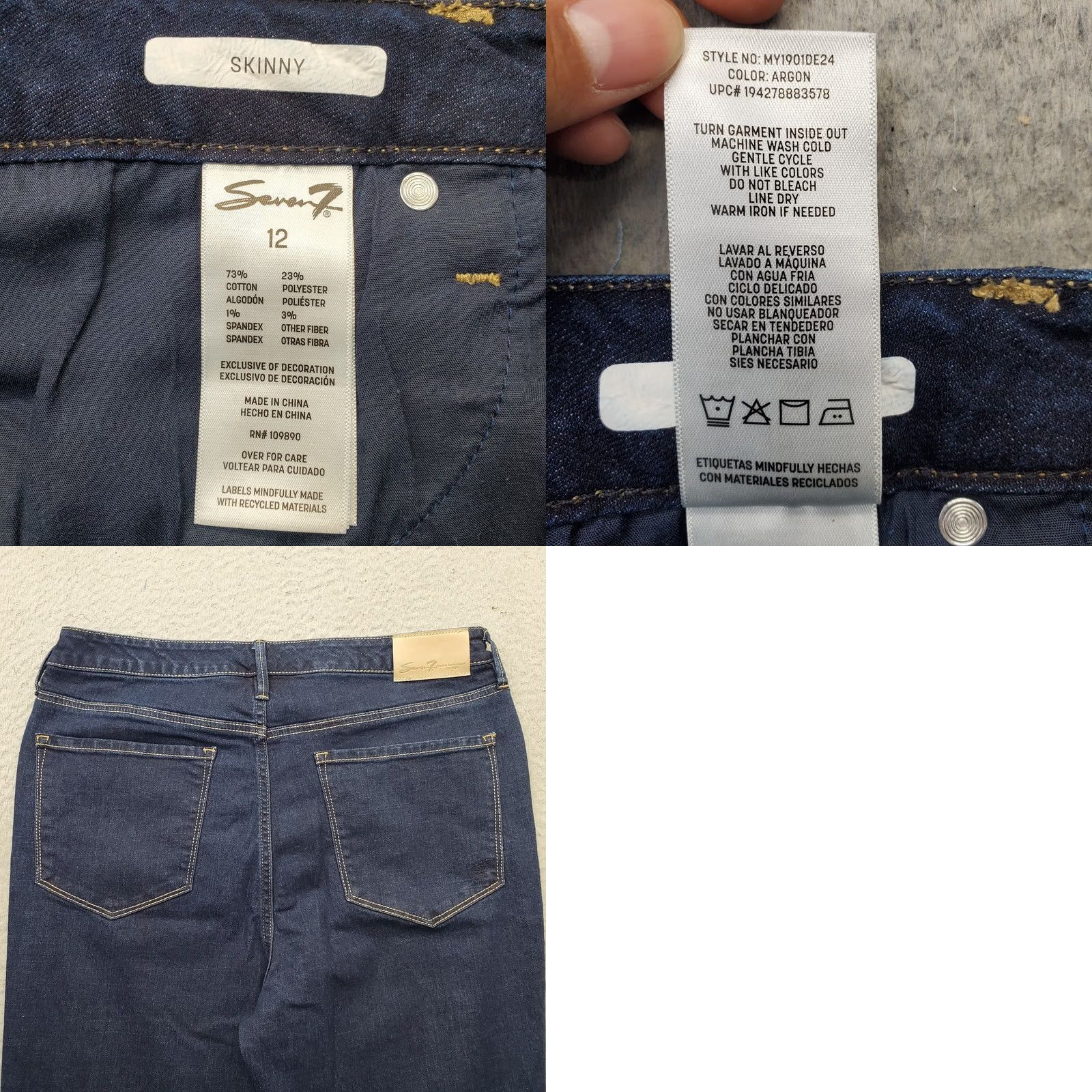 Vintage Seven7 Jeans Womens 12 Blue Denim Stretch Regular Skinny Leg Medium Wash Jeans Size 34" / US 12 / IT 48 - 8 Thumbnail