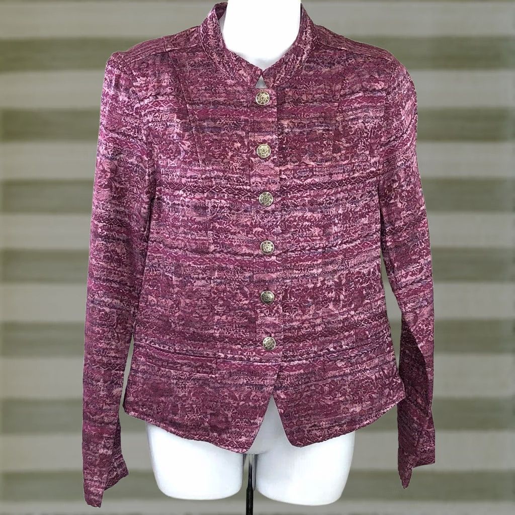 Vintage Vintage Christopher banks Brocade Top Purple Band/Mandarin Collar Shacket Size S / US 4 / IT 40 - 1 Thumbnail