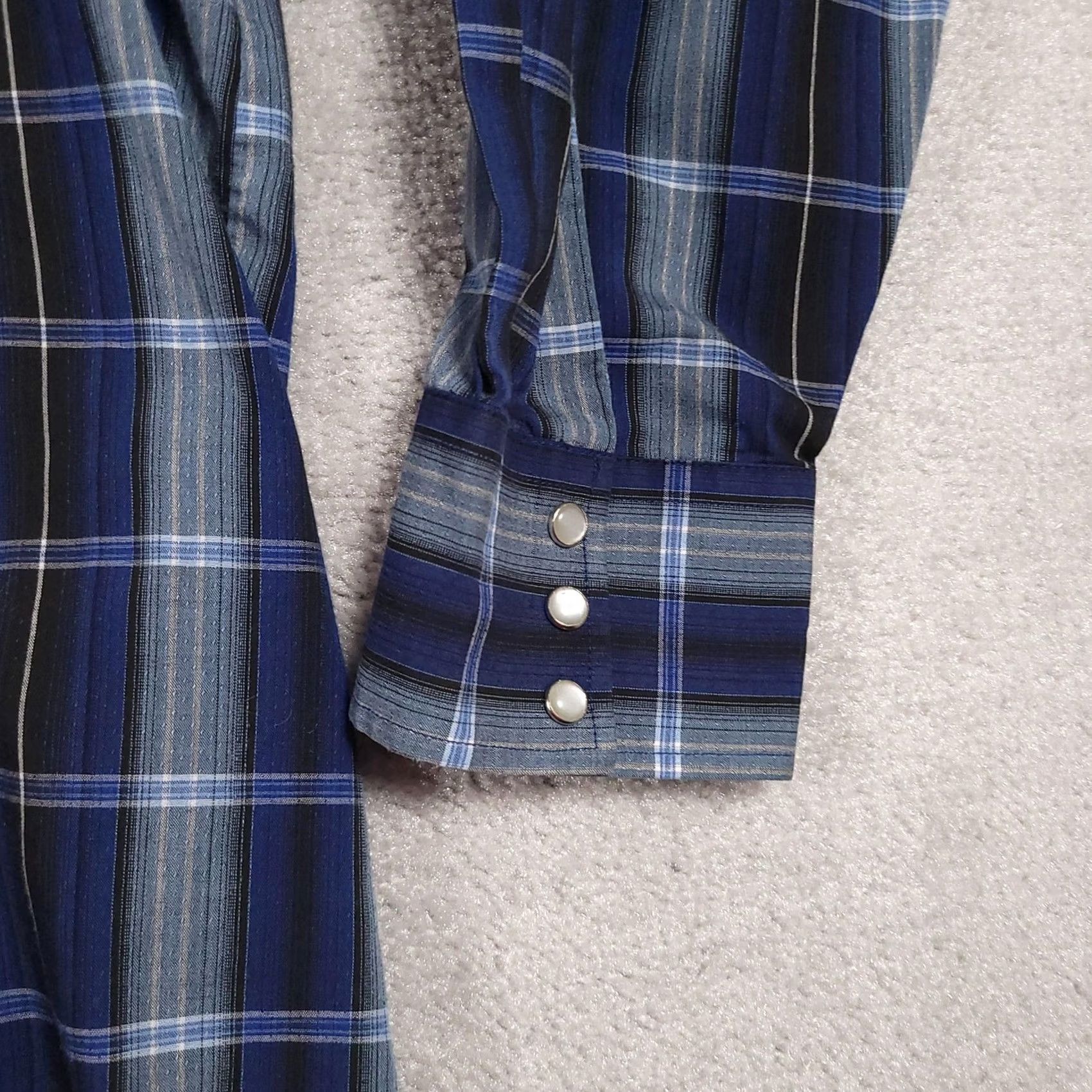 Vintage Salmon River Traders Shirt Mens 3X Blue Plaid Long Sleeve Western Cowboy Pearl Snap Size US XXL / EU 58 / 5 - 4 Thumbnail