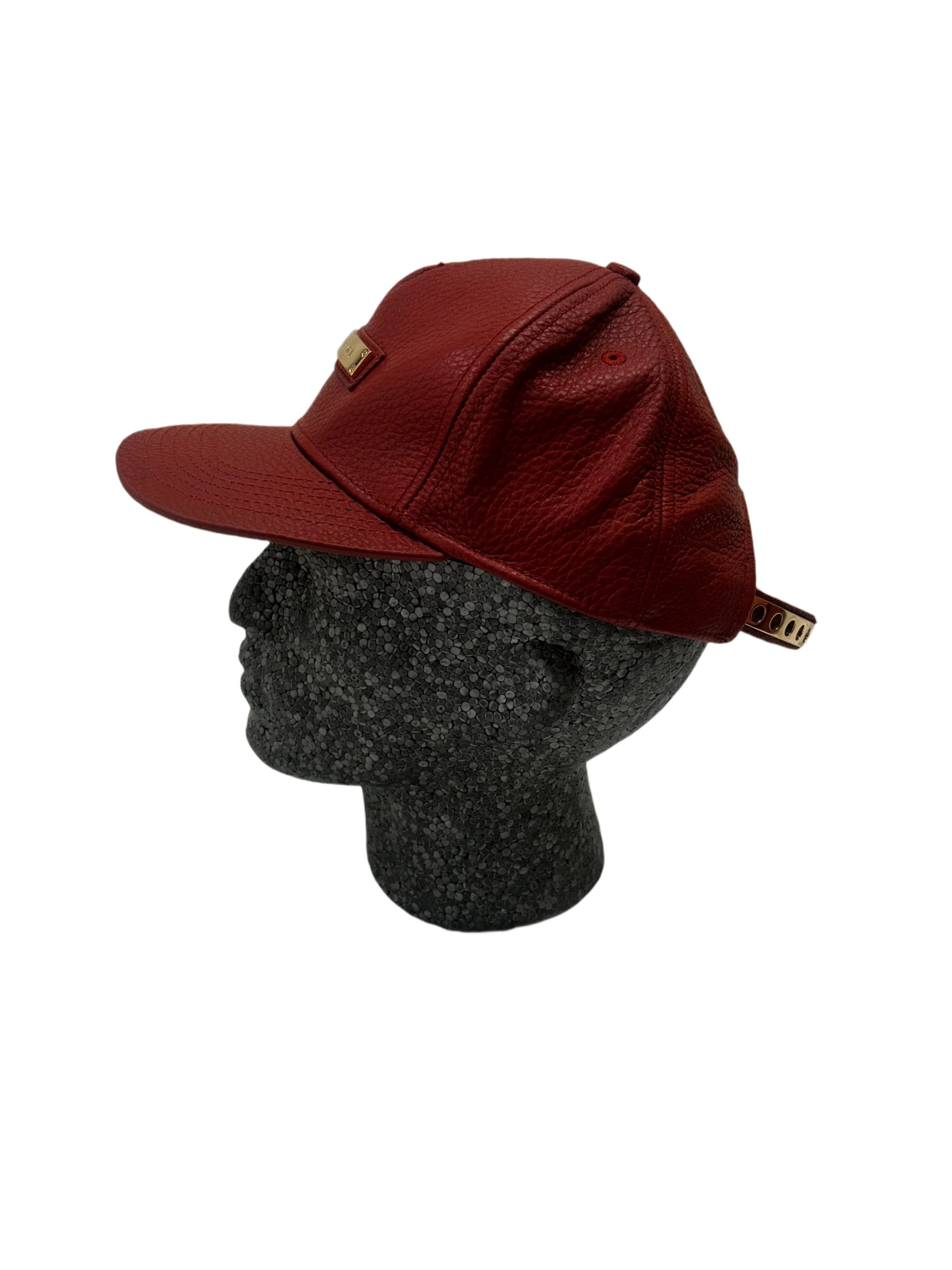 Buscemi Guts Red Leather Screwback Cap Size ONE SIZE - 3 Thumbnail