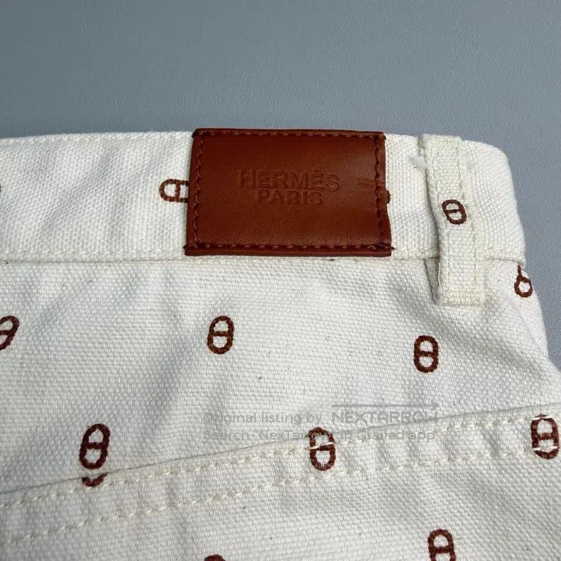 Hermes Hermes Beige Pig Nose Leather Label Denim Cotton Shorts Size 42" / US 20 - 7 Thumbnail