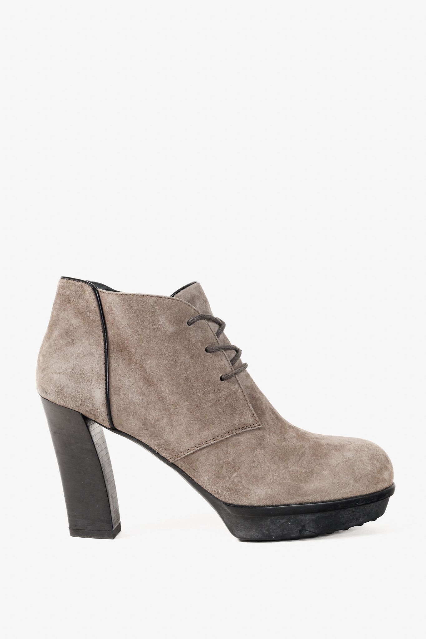 Tod's Tod's Taupe Suede Rubber Sole Platform Heel Bootie Size US 9 / IT 39 - 1 Thumbnail