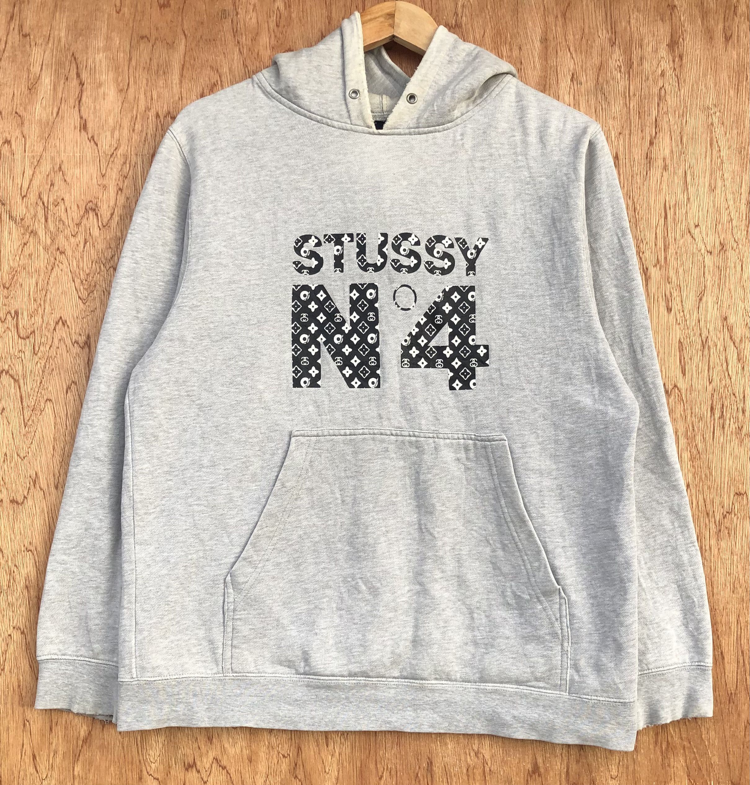 image of Hype x Stussy Vintage Stussy N4 Lv Monogram Logo Pullover Hoodie in Pastel Grey, Men's (Size Small)