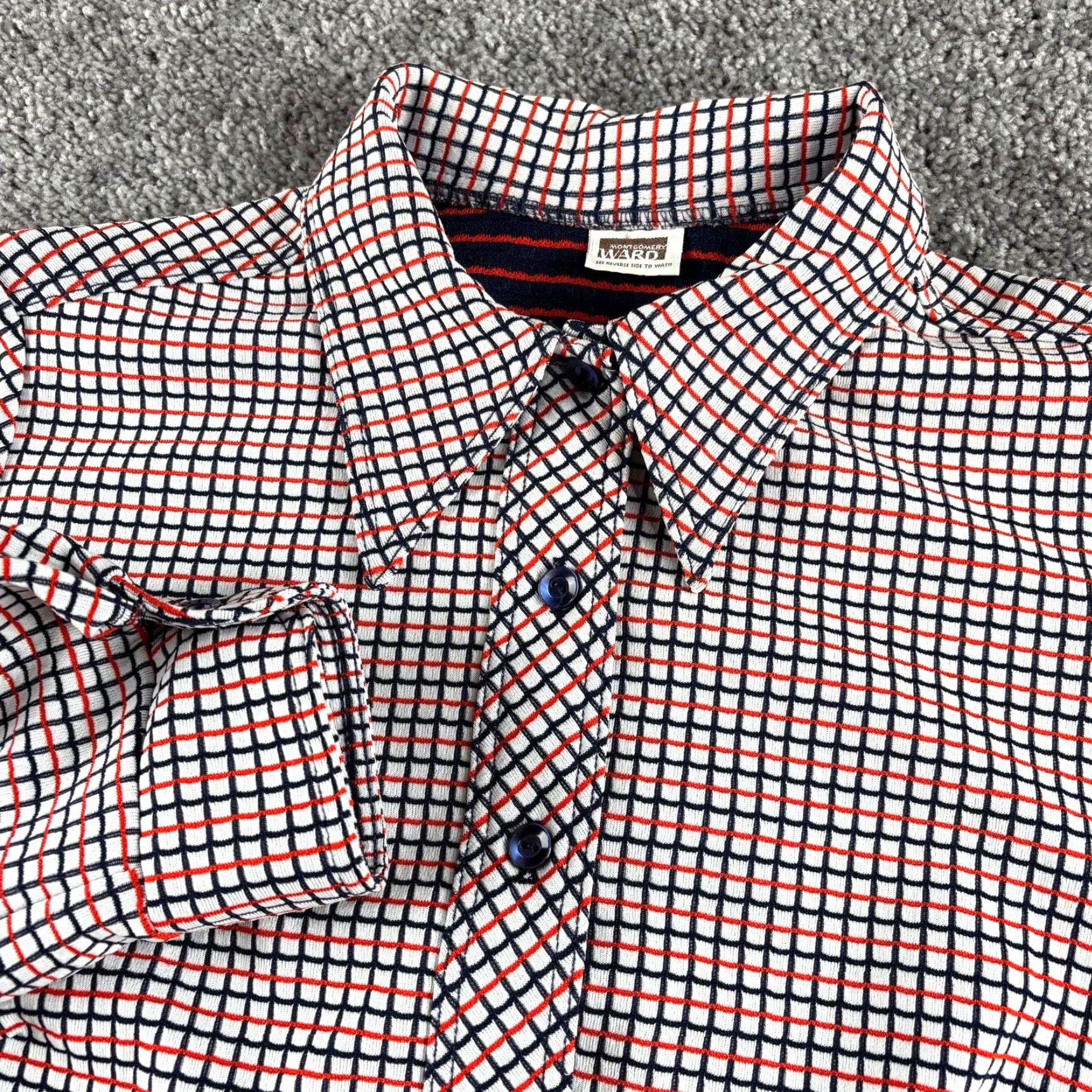Vintage VINTAGE Montgomery Ward Shirt Mens Large Orange Navy White Grid Stretch 60s RARE Size US L / EU 52-54 / 3 - 2 Thumbnail