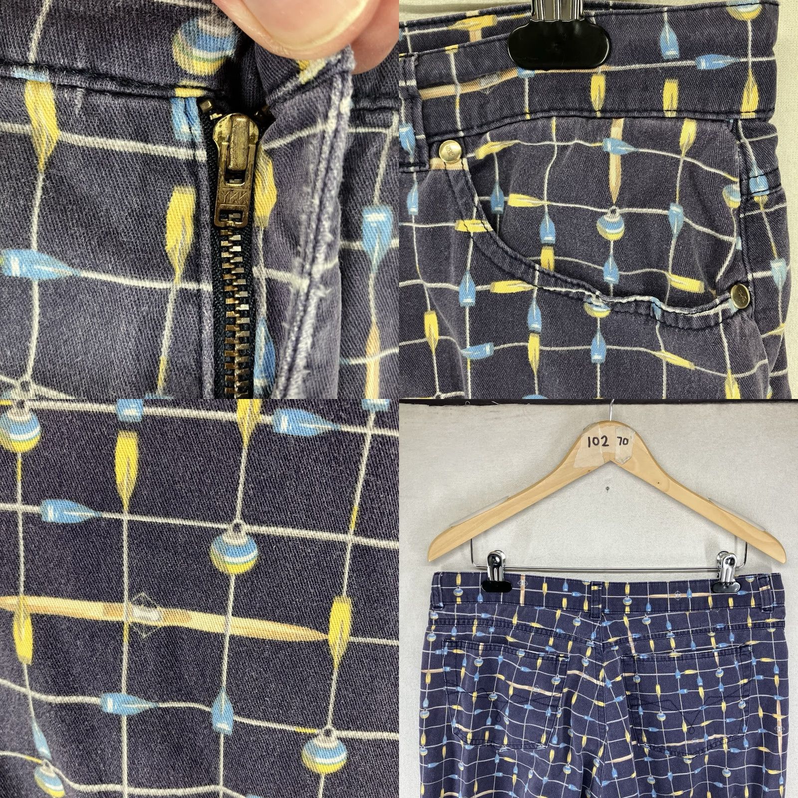 Escada VINTAGE ESCADA Sport ITALY Rowing Boat Print Pants Jeans 44 Navy Blue Knit Cotton Blend Stretch-Front Zip Regular Straight Leg 30.5 Inseam Womens Size 30" / US 8 / IT 44 - 9 Thumbnail