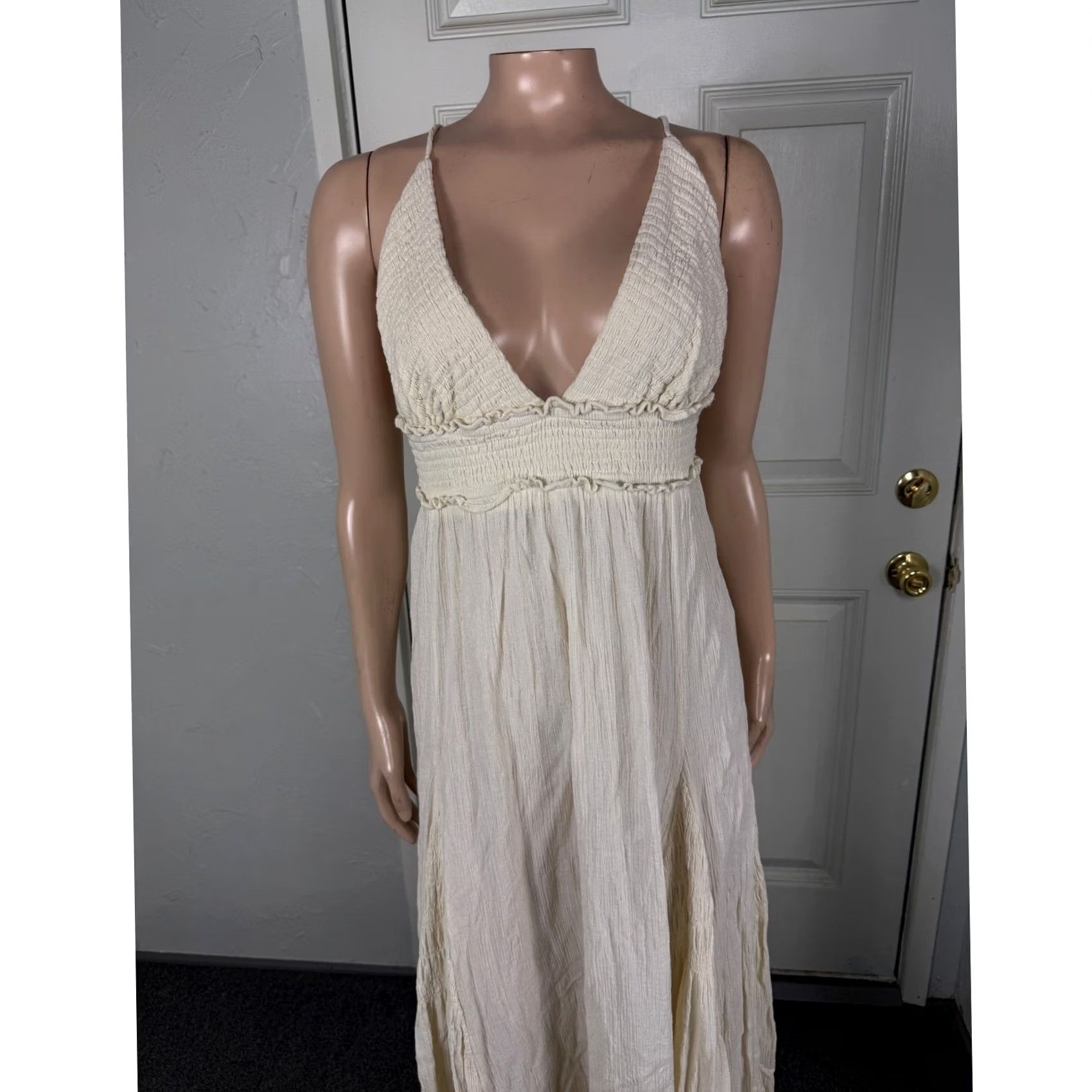 Free People Free People Dress Maxi Sleeveless Cream Cotton Bohemian V-Neck 100% Knit L Adult Womens Summer Casual NN15 Size L / US 10 / IT 46 - 2 Thumbnail