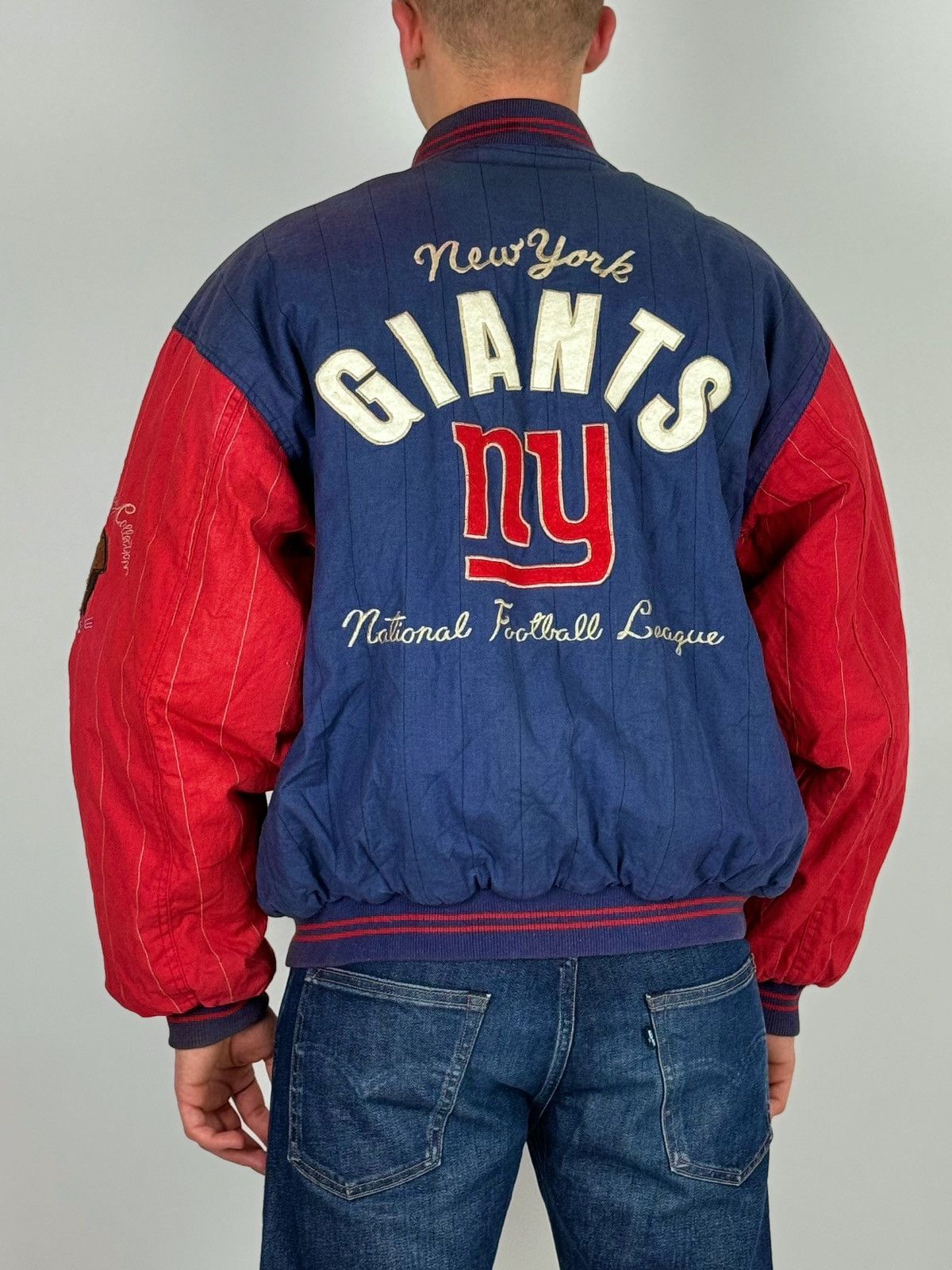 NFL 1990’s Vintage Faded NFL New York Giants Bomber Jacket Size US L / EU 52-54 / 3 - 3 Thumbnail