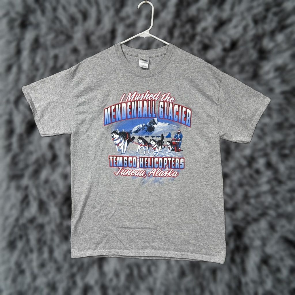 Gildan Mendenhall Glacier Juneau Alaska Dog Sledding Mush T-Shirt Mens L Gray Gorpcore Size US L / EU 52-54 / 3 - 1 Thumbnail