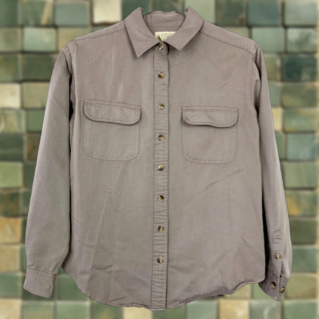 Vintage VINTAGE St. John's Bay Button-Up Shirt Womens Petite Medium Brown 90s Cotton Blend Solid Long Sleeve Collared N/A Size M / US 6-8 / IT 42-44 - 1 Thumbnail
