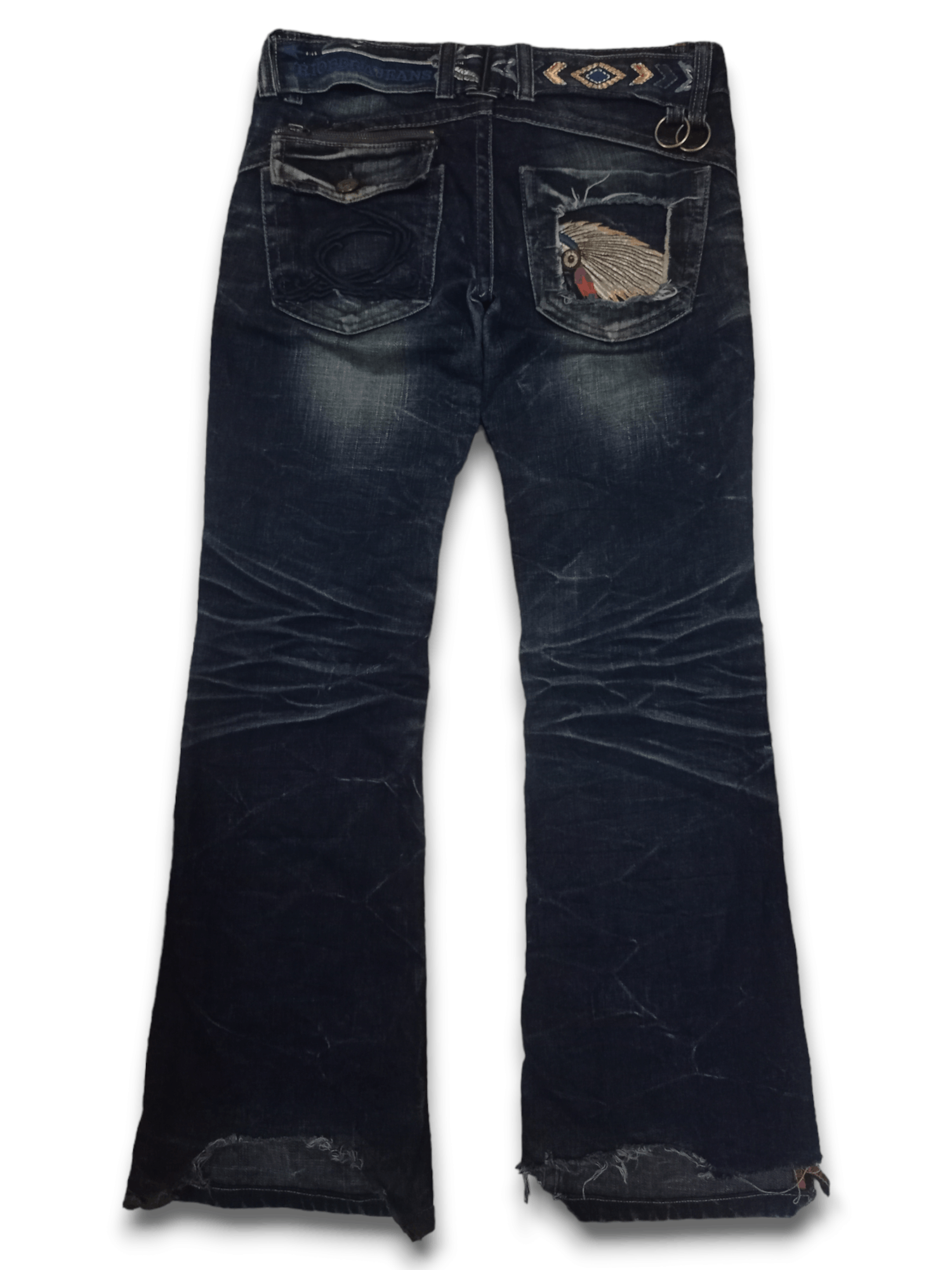Japanese Brand Vintage Japanese Embroidered Buckle Back Flare Jeans Size US 32 / EU 48 - 4 Thumbnail
