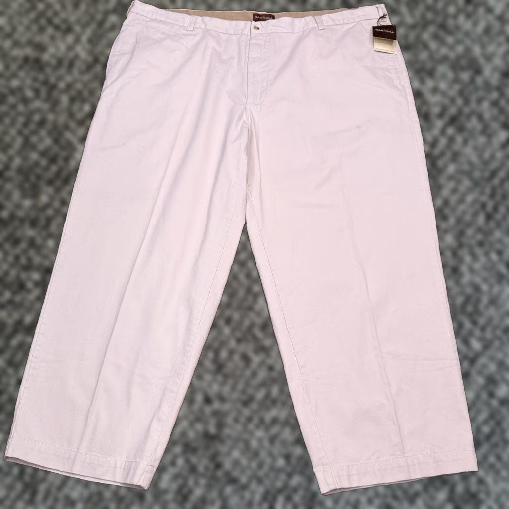 Vintage Oak Hill Chino Pants Mens 54x30 Khaki Brown Flat Front New 54 Brown Cotton Twill Workwear, Travel, Formal Slant Pocket Straight Leg Big & Tall Mens Size US 38 / EU 54 - 1 Thumbnail
